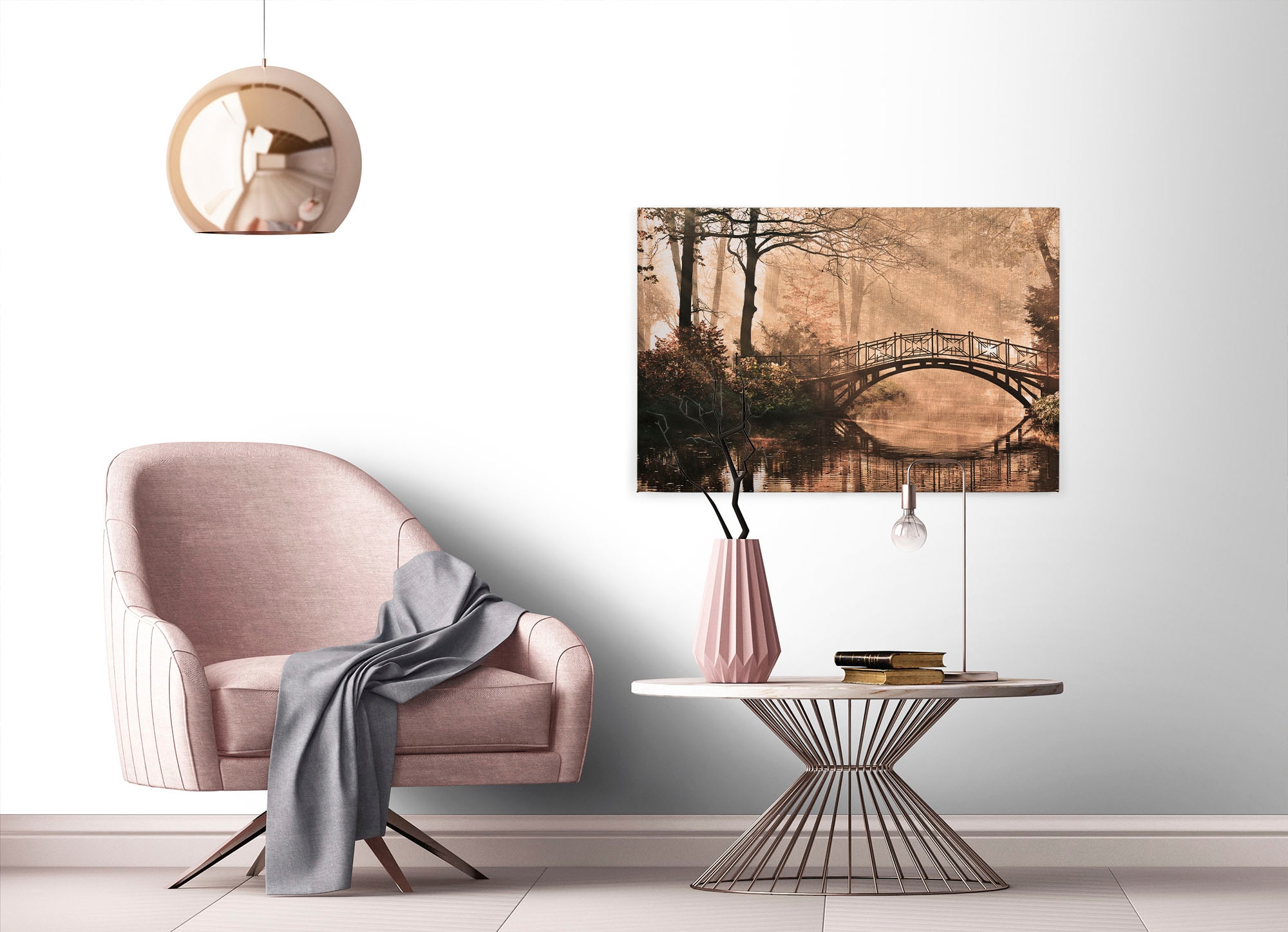 A.S. Création Leinwandbild »Park Bridge«, Kunst-Wald-Kinder, (1 St.), Bild mit Brücke Keilrahmen Leinwand-Bild Wohnzimmer modern Wandbild