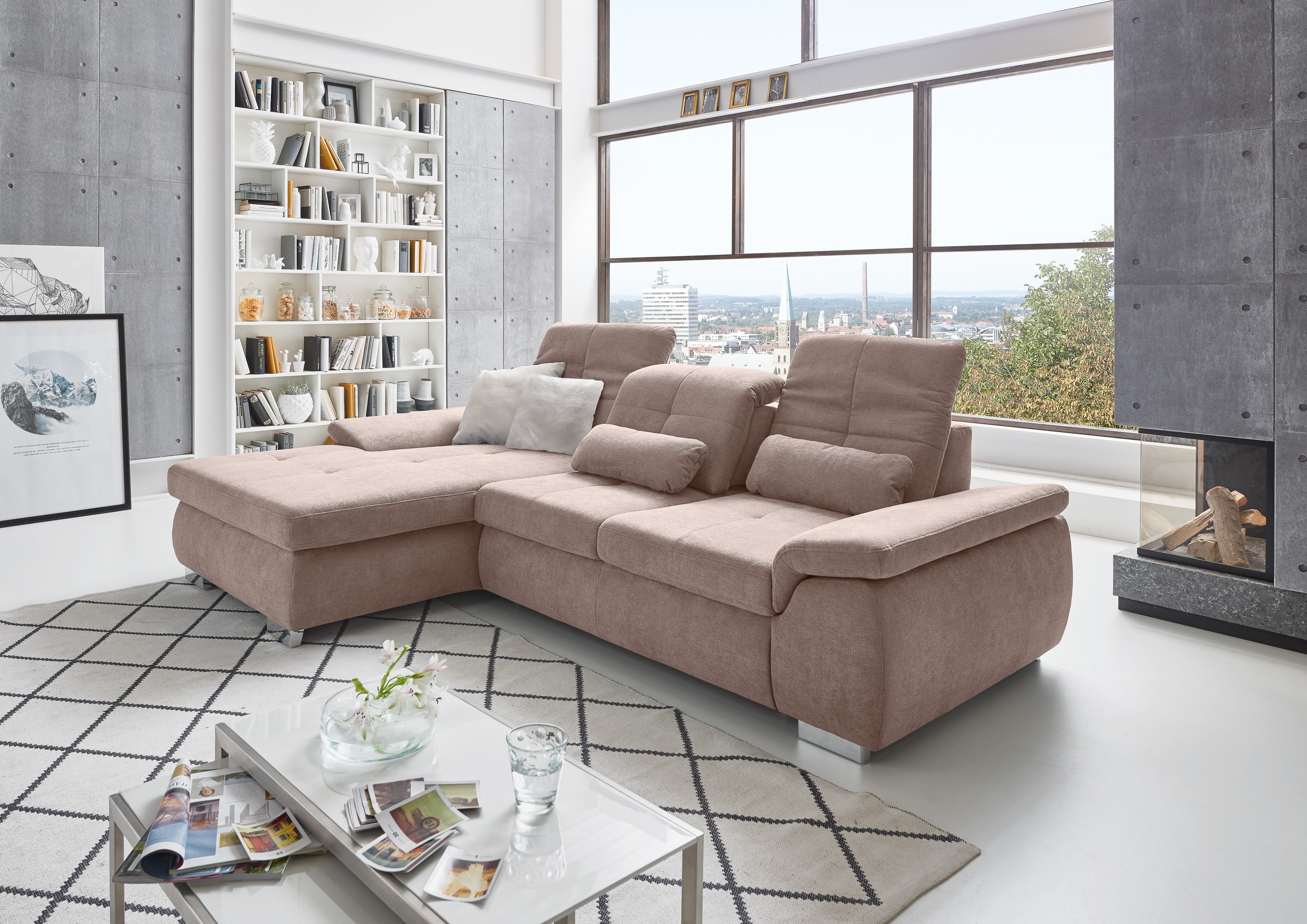 Die PlanBar Ecksofa »MP-IN16037 L-Form mit Federkern-Polsterung«, mit Sitztiefenverstellung & Zierkissen