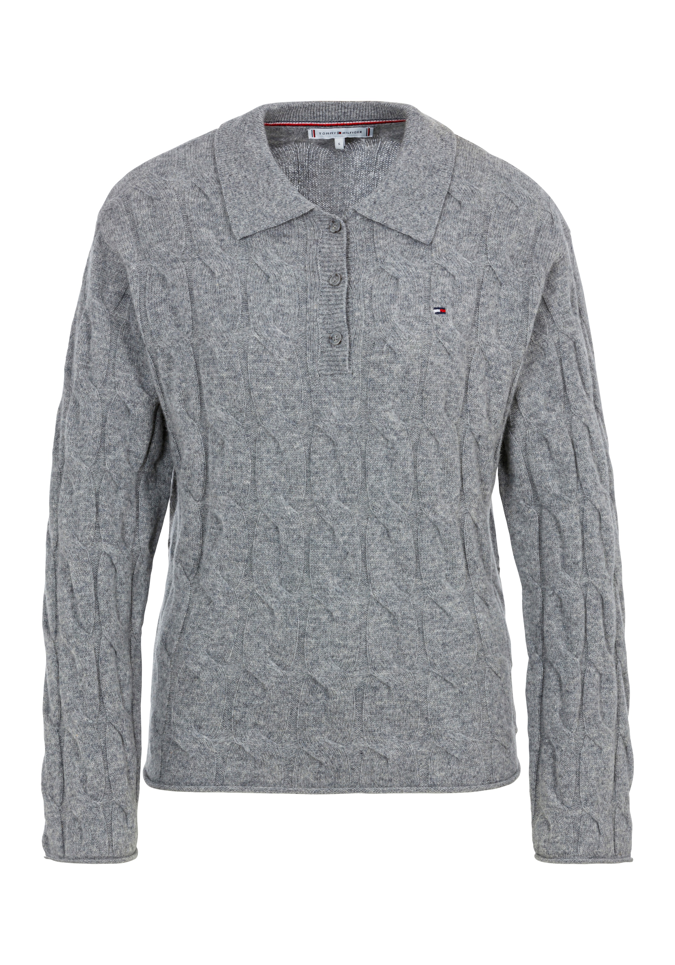 TOMMY HILFIGER Polokragenpullover »SOFT WOOL CABLE POLO SWEATER«, mit Kragen & Knopfleiste,...