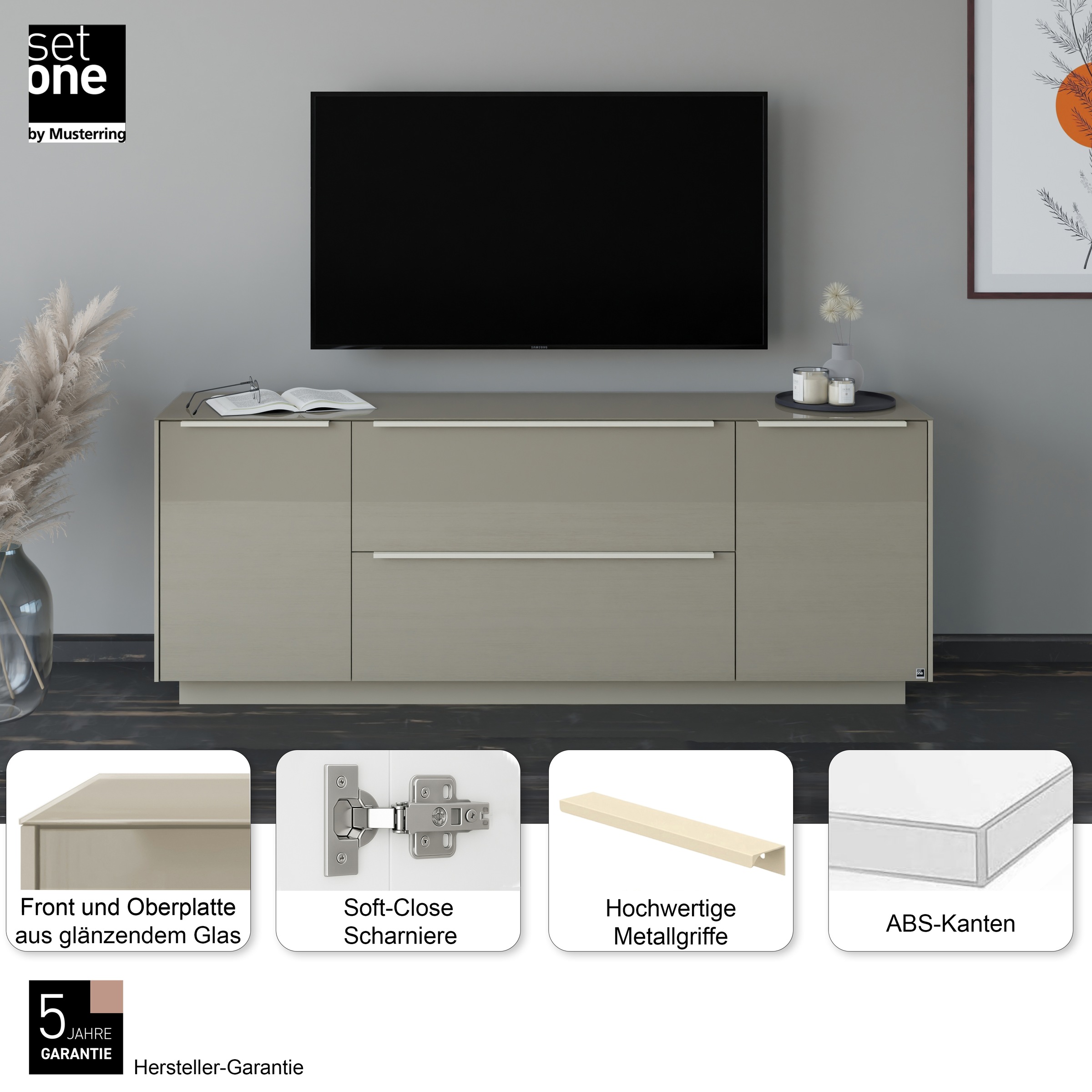 set one by Musterring Lowboard »Reno« 1 Stk. tlg. Mit Sockel in diversen Farben, 71 cm Höhe & Farbauswahl