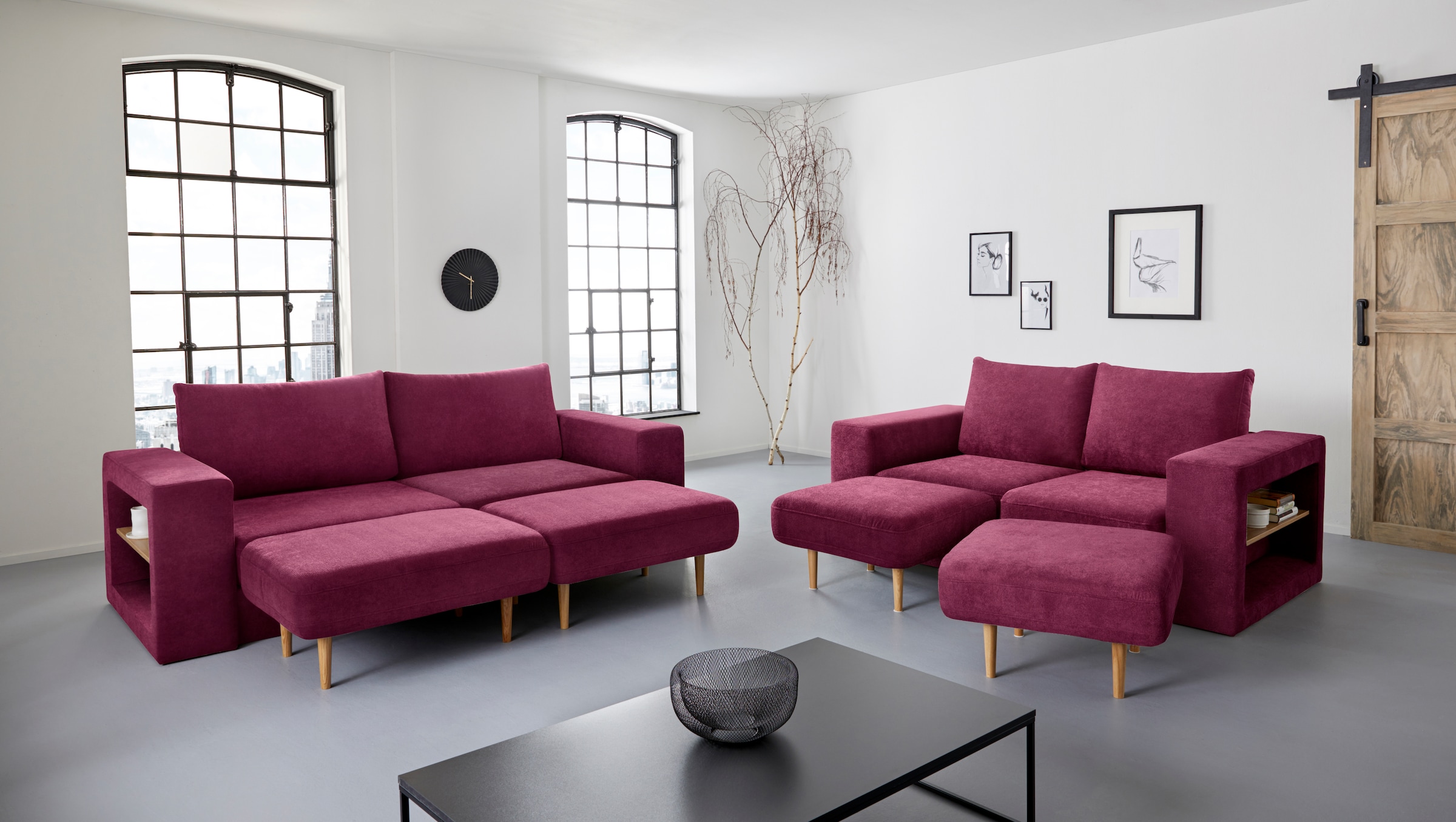 LOOKS by Wolfgang Joop 2,5-Sitzer »Looksvb«, Verwandlungssofa: aus Sofa wird Sofa mit 2 Hockern, mit Regalfunktion