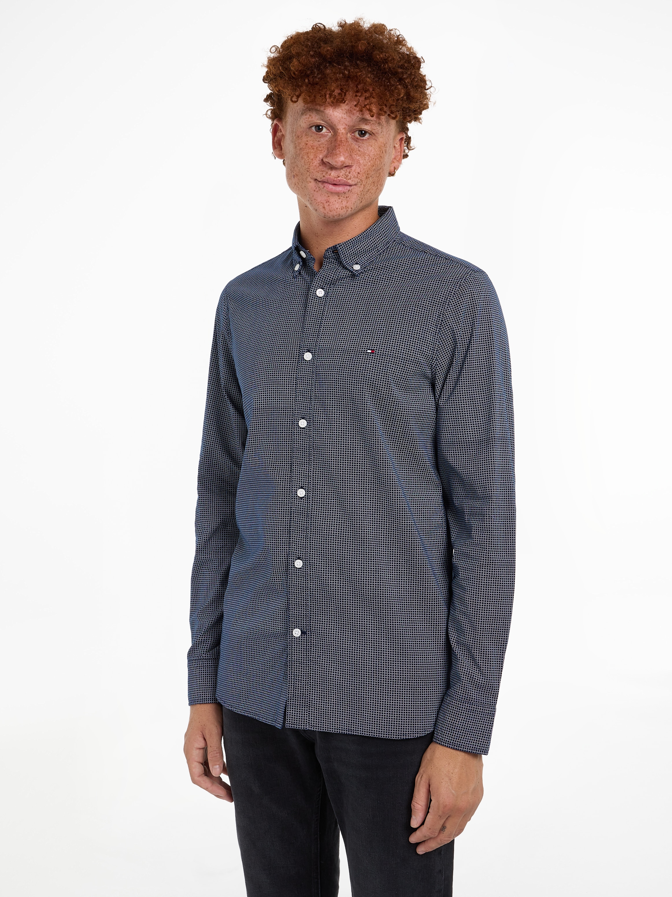 Tommy Hilfiger Businesshemd »FLEX MICRO FOULARD SF SHIRT«, Mit Minimal-Print, Button-down-Kragen