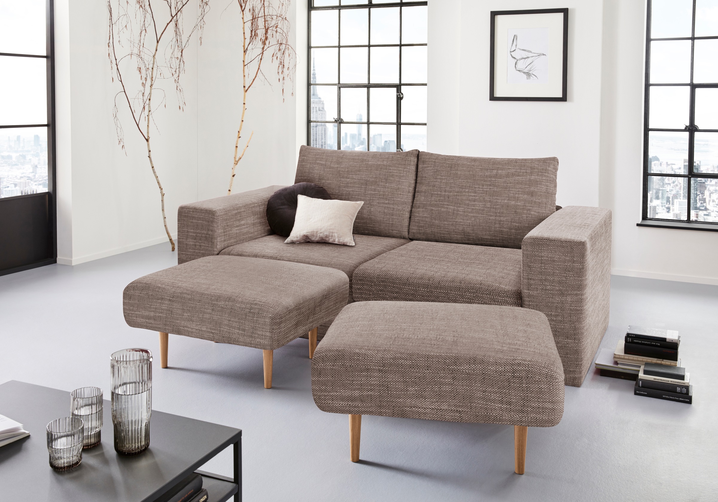 LOOKS by Wolfgang Joop 3-Sitzer "Looksv", Verwandlungssofa: aus Sofa wird Sofa mit 2 Hockern