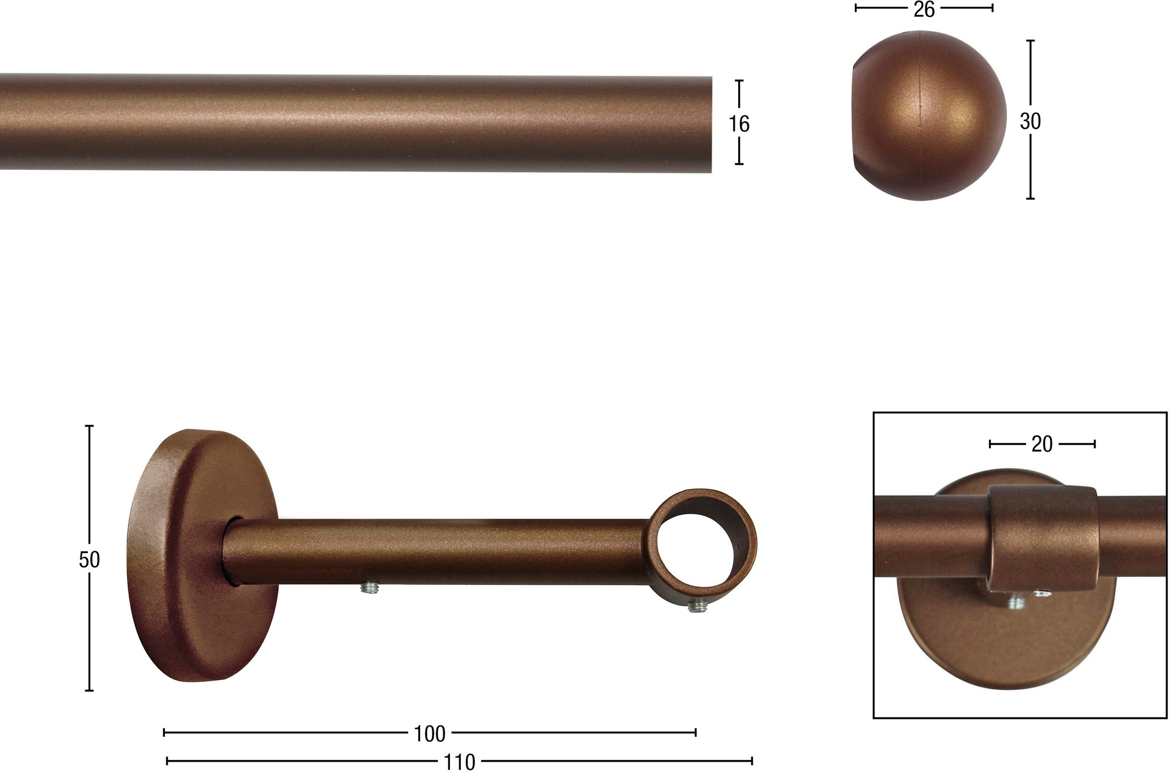 Thumbnail - GARESA Gardinenstange "BOLTI" Ø 16 mm 1 läufig-läufig Wunschmaßlänge Vorhanggarnitur, verlängerbar, Wandmontage, ohne Ri...