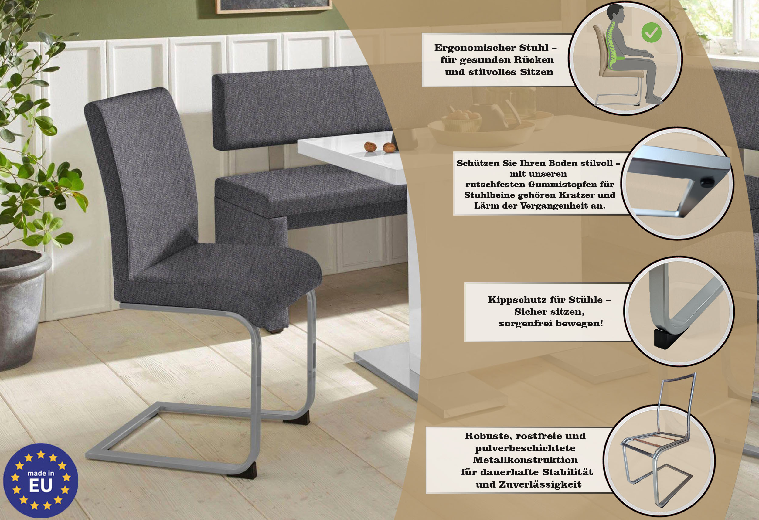 Thumbnail - Home affaire Freischwinger "Charissa", (Set), 2 St., Strukturstoff, Bezug in verschiedenen Qualitäten, maximale Belastba...