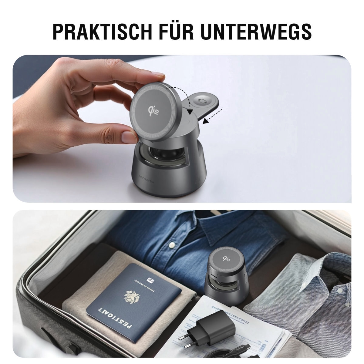 4smarts Ladestation »Aura Sound magnetischer Qi2 Charging Stand mit Lautsprecher«, inklusive UltiMag-Ring