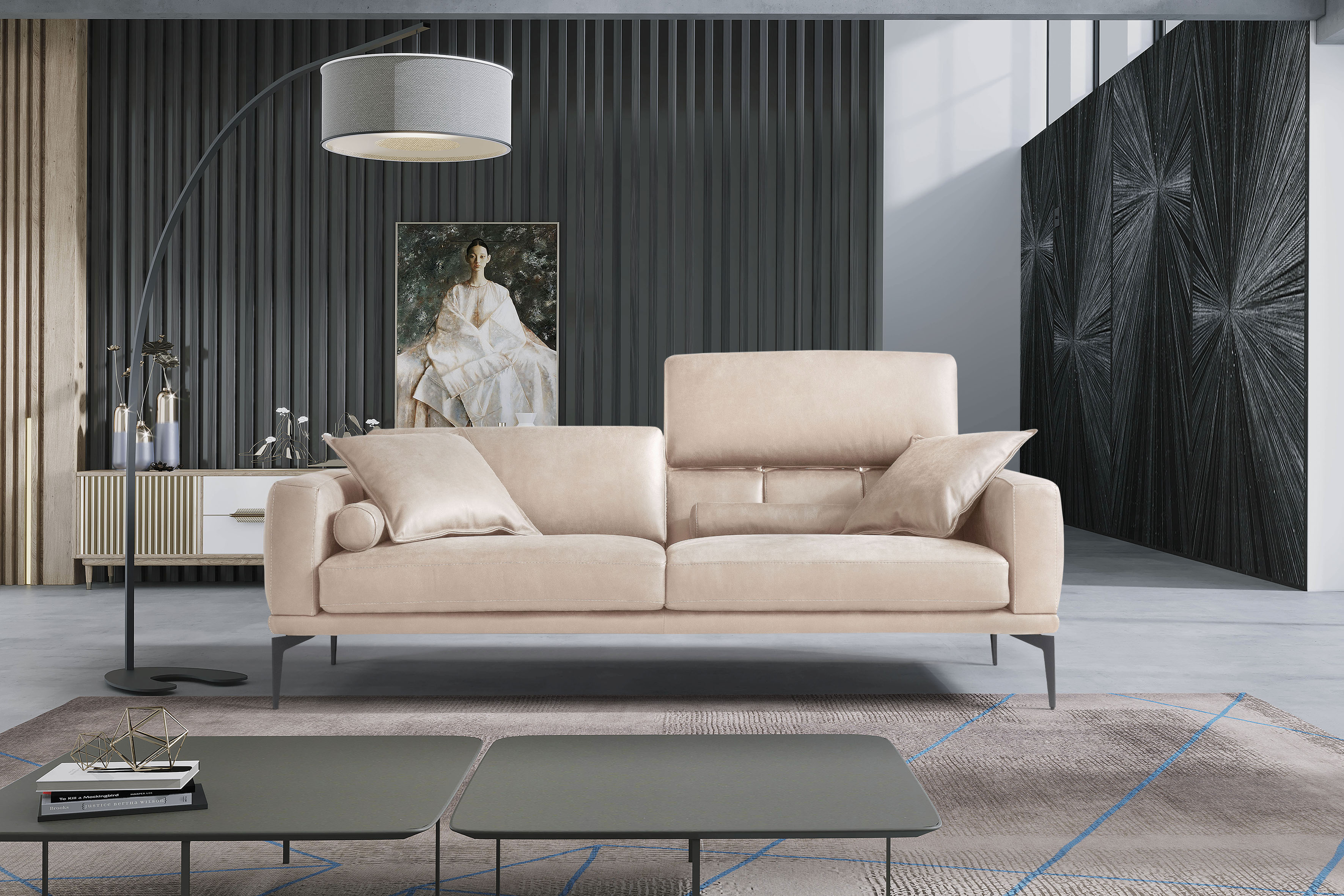 Egoitaliano 2,5-Sitzer "Masu, Designsofa mit erstklassigem Sitzkomfort, Breite 218cm" inkl. 2 Kissenrollen, Rückenelemente manuell verstellbar, Metallfüße