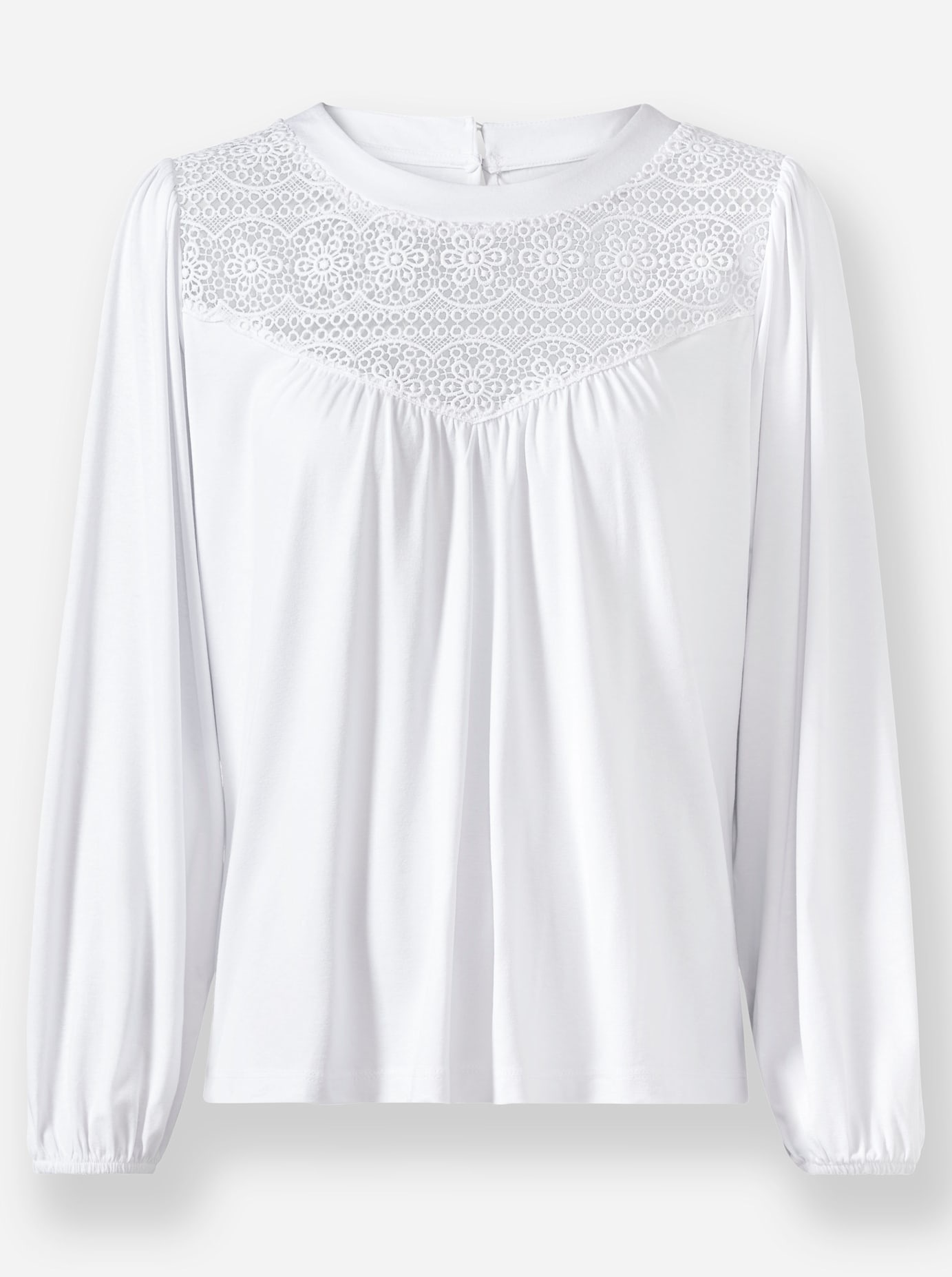 Spitzenshirt INSPIRATIONEN "Shirt", Damen, Gr. 50, weiß, 95% Viskose, 5% Elasthan, unifarben, Rundhals, Shirts 3