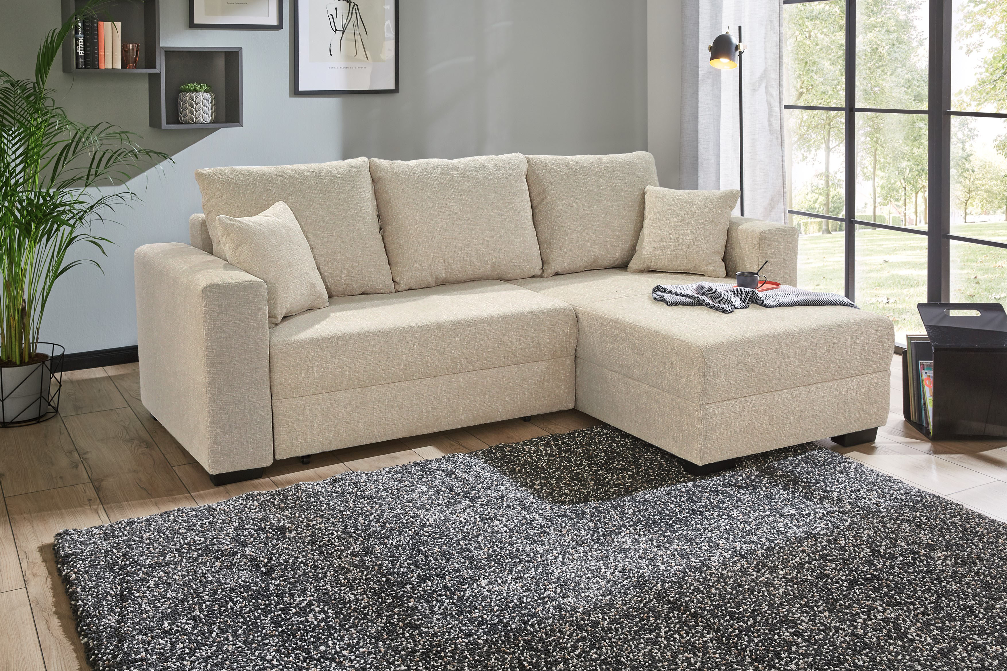 Jockenhöfer Gruppe Ecksofa "Ecksofa Elmau, Größe Ottomane: L, B:235cm" mit Schlaffunktion, Bettkasten & 2 Zierkissen