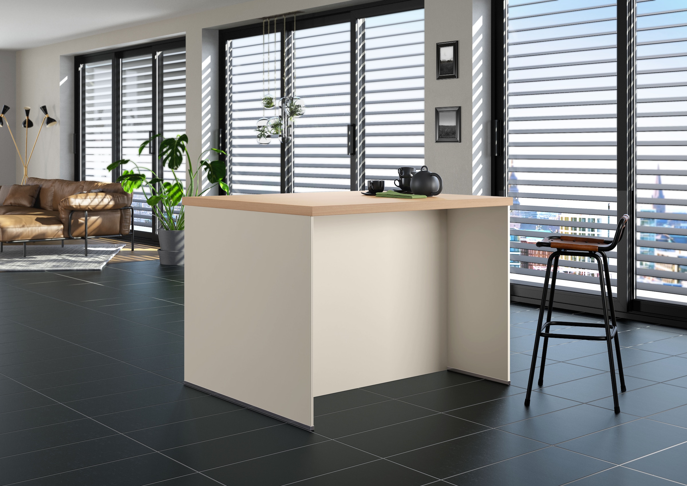 IMPULS KÜCHEN Kücheninsel »Kopenhagen, flexibel stellbar« Set,  vormontiert, mit integriertem Sitzplatz auf einer Seite, Breite 123 cm