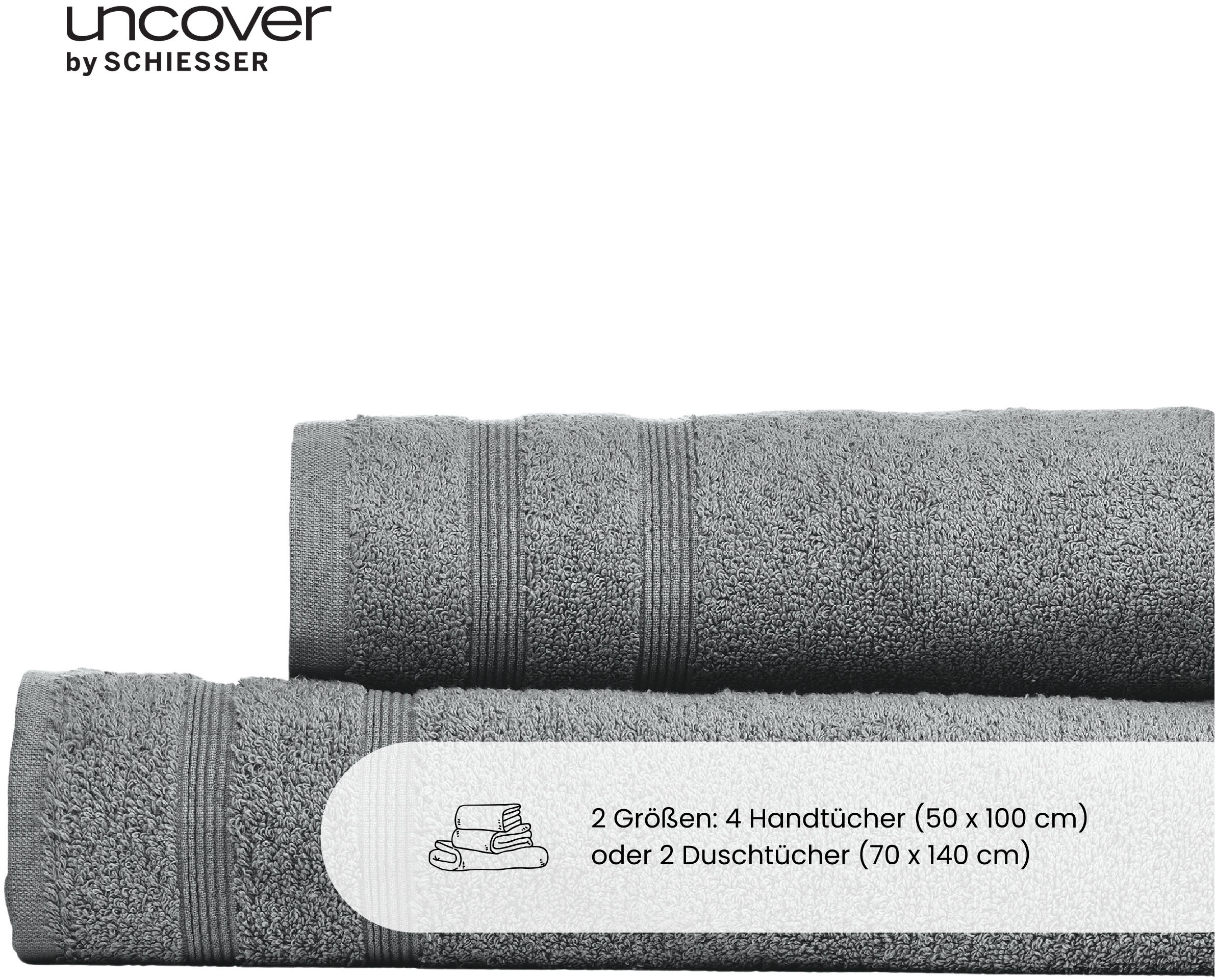 uncover by SCHIESSER Handtücher »Brooklyn mit dezenter Bordüre in Hoch-Tief-Optik«, (Set, 4 St.), Made in Green