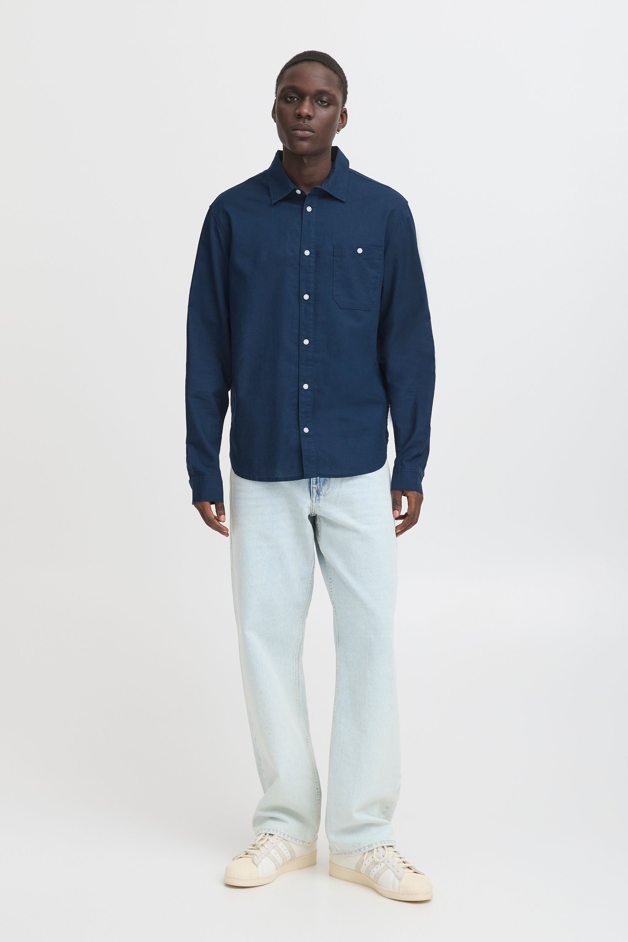 BLEND BHBAY Linen Shirt Men Blue Size L 2