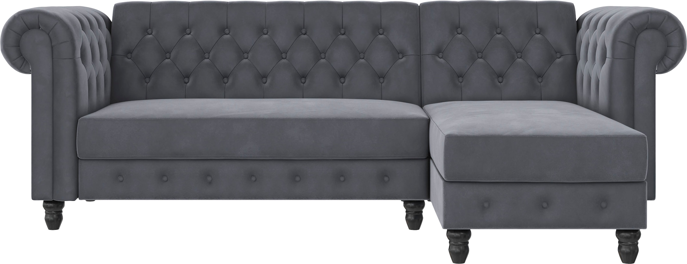 Dorel Home Ecksofa »Felix, L-Form, 241 cm (Liegefl.108x195 cm), Recamiere tauschbar,«, verstellb. Rückenlehne, Bett-Funktion, Velours, Kunstleder, Vintage