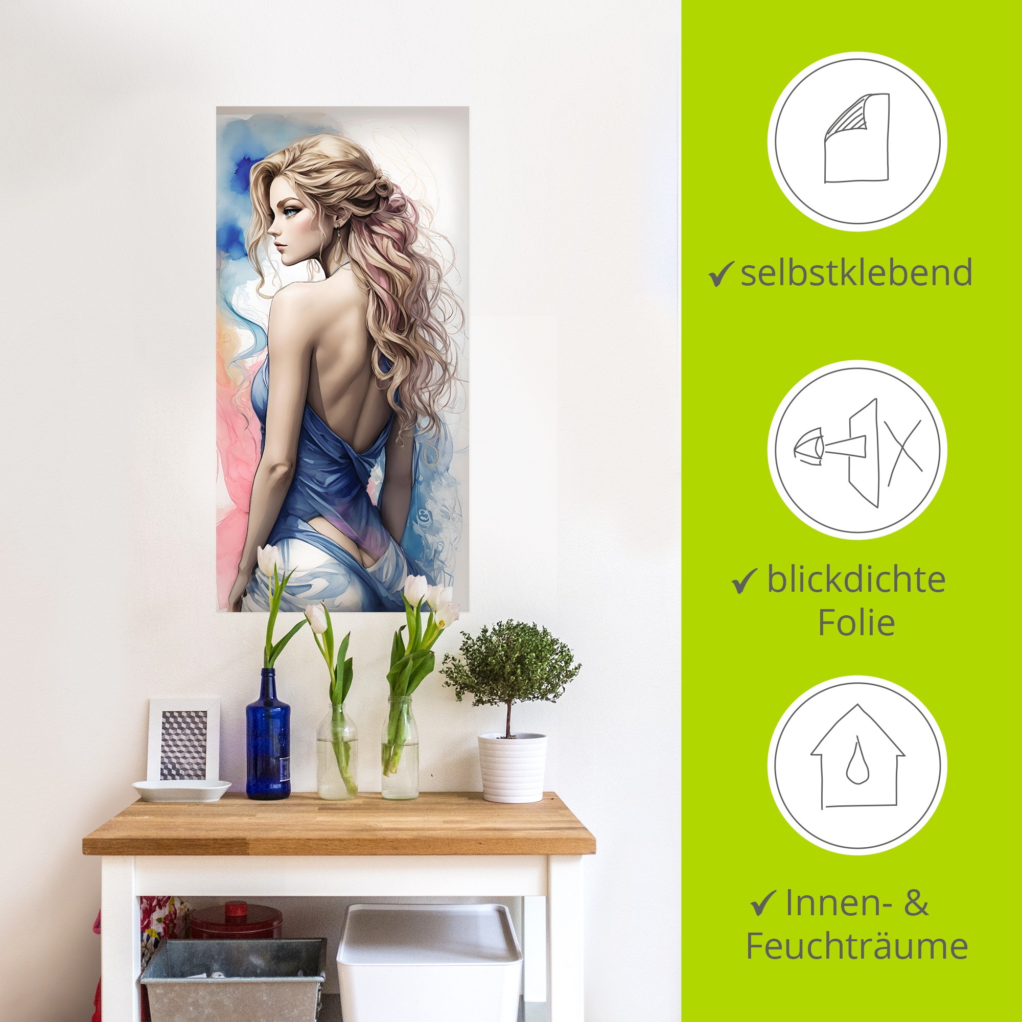 Wandbild ARTLAND "Die Schönheit einer Frau V", farbe bild(er): blau, B:30cm H:60cm, Bilder, als Alubild, Leinwandbild, Poster, Wandaufkleber in verschied. Größen 2