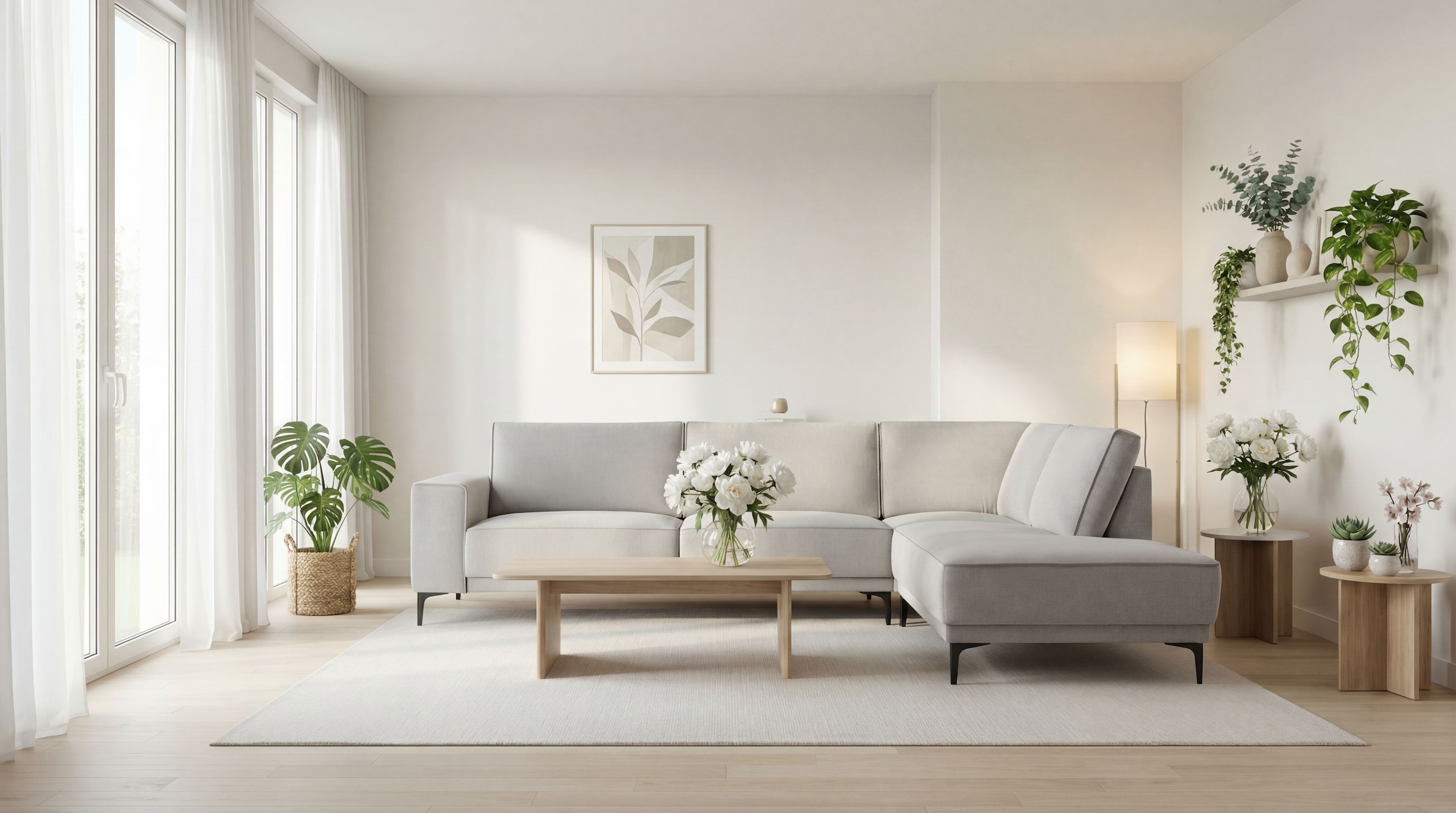 OTTO home Ecksofa "OLAND Struktur fein L-Form, B: 289 cm, Skandi-Design" Struktur, Flachgewebe, Luxus-Microfaser, Boucle