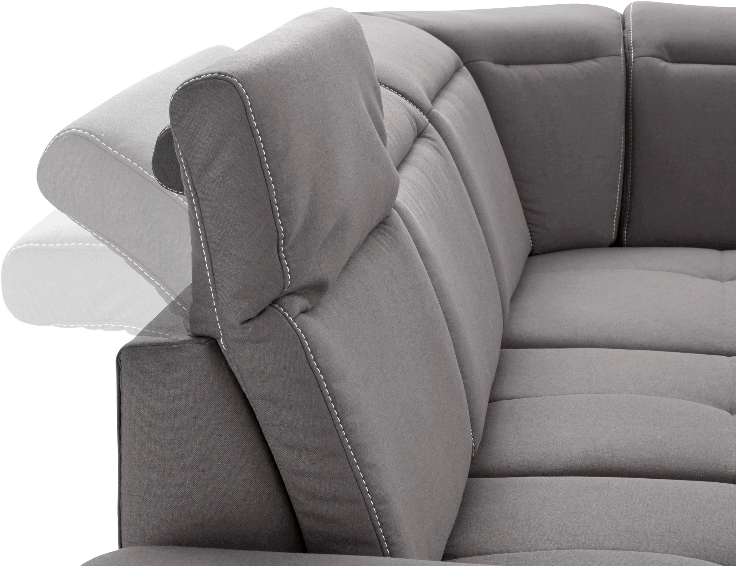 Places of Style Ecksofa »Cornwall L-Form«, incl. Sitztiefenverstellung, mit Bettfunktion und Kopfteilverstellung