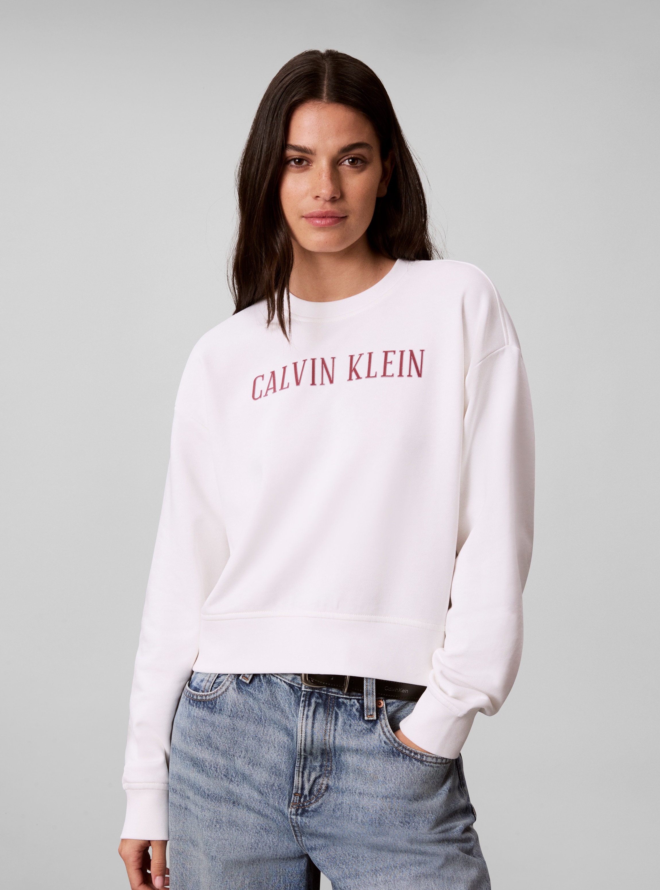 Calvin Klein Jeans, Rundhalsausschnitt, cropped, Logoschriftzug