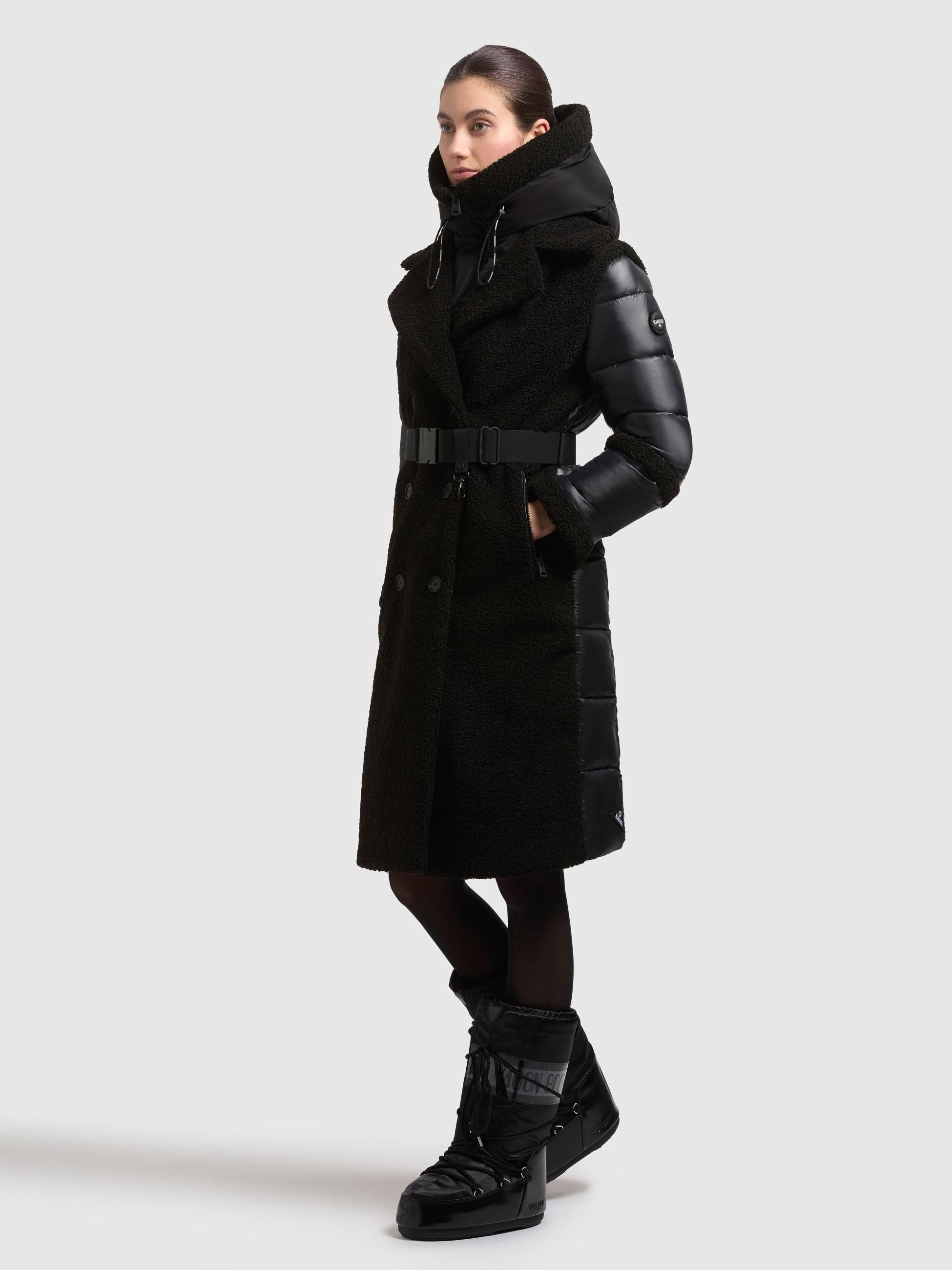 khujo Wintermantel »Kalmia« Langer Hybridmantel aus kuscheligem Plüsch mit Taillengürtel