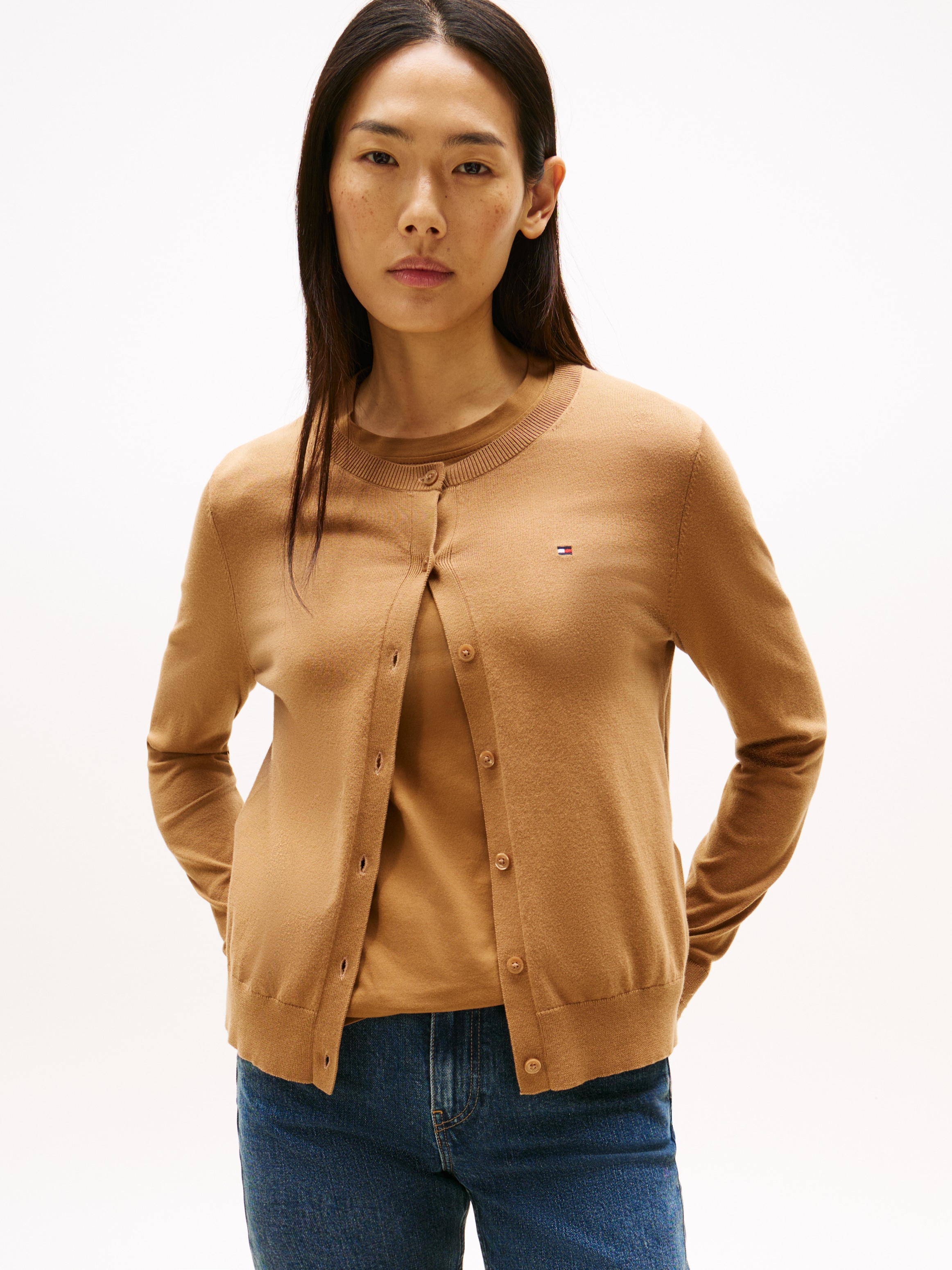 Tommy Hilfiger Cardigan "CO JERSEY STITCH CARDIGAN", mit Logostickerei günstig online kaufen