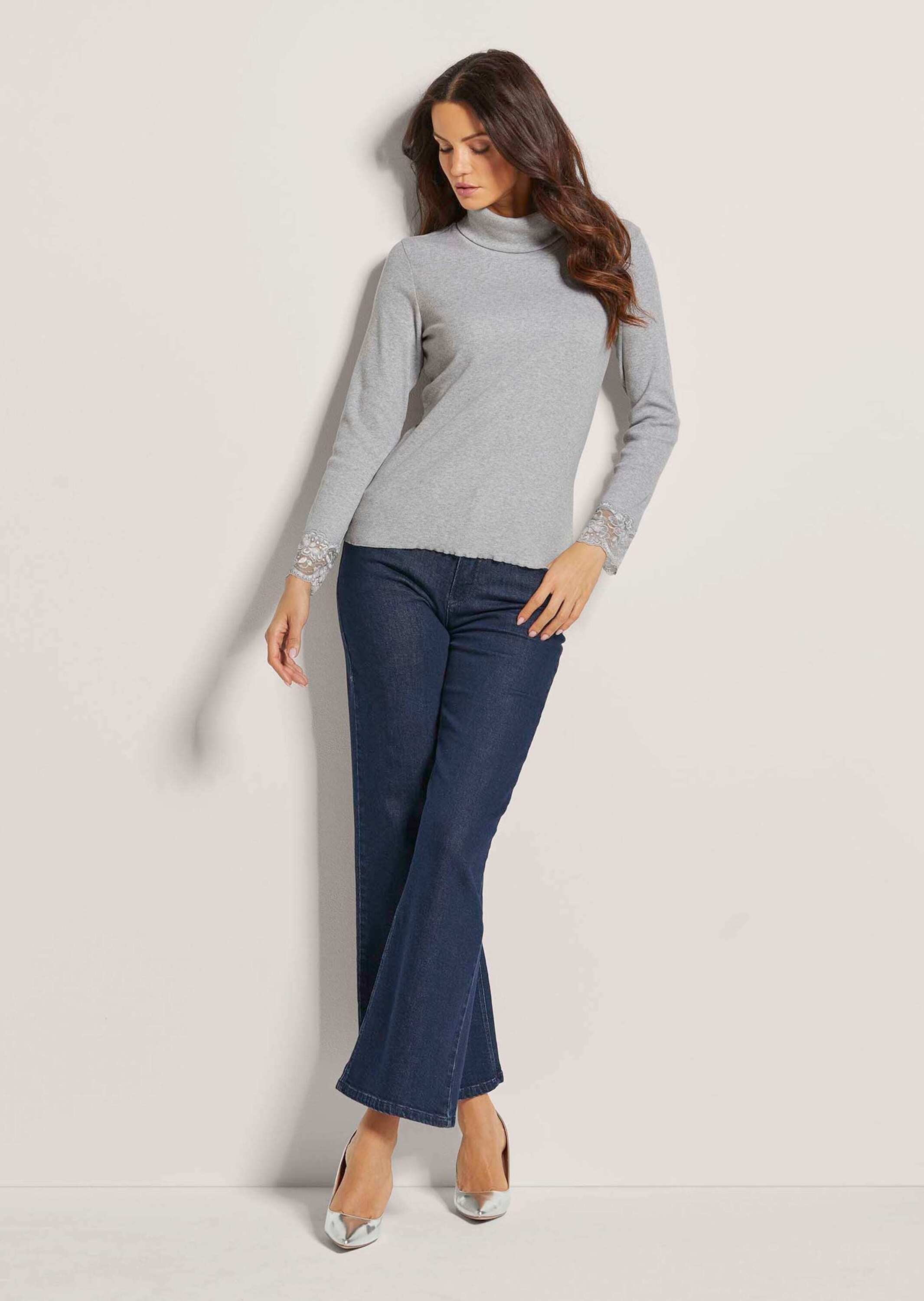 MADELEINE Long Sleeve Turtleneck Shirt Grey Size 38 2