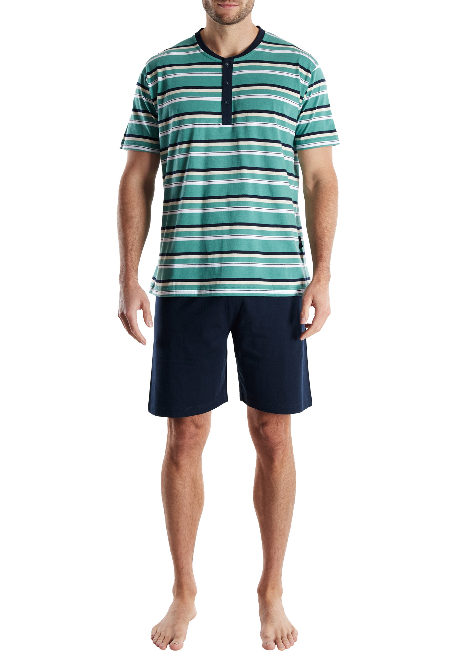 GÖTZBURG Shorty »Edingburgh« gestreift, kurz, Rundhalsausschnitt, mit Knopfleiste, Baumwolle