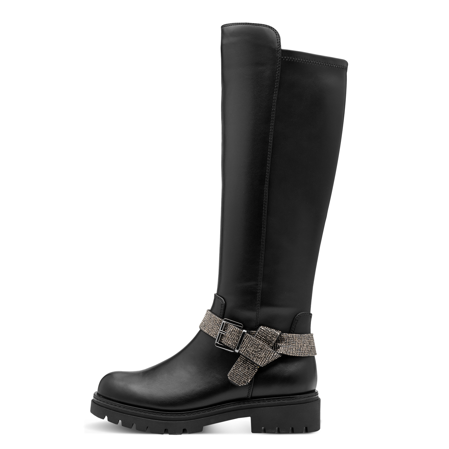 MARCO TOZZI by GMK Stiefel, Blockabsatz, Langschaftstiefel mit schmuckbesetztem Zierriegel