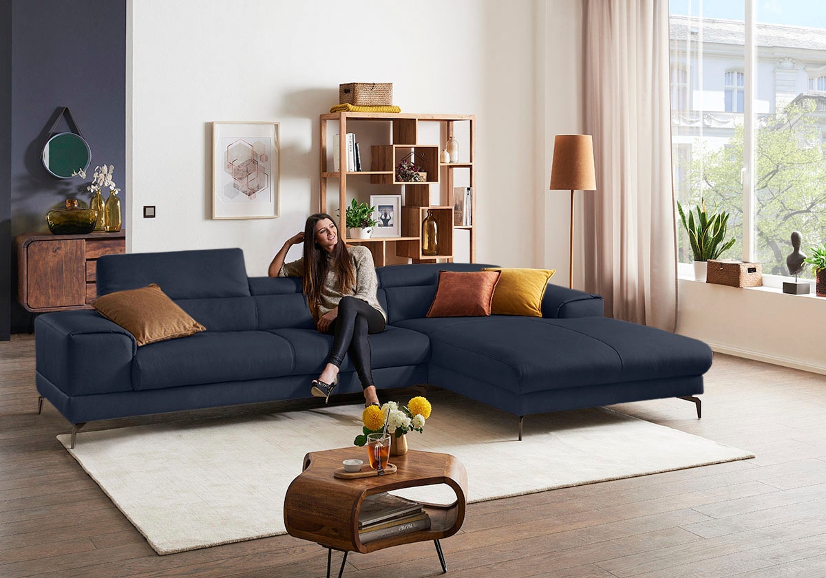W.SCHILLIG Ecksofa »piedroo, Designsofa mit tollem Sitzkomfort, bequem und elegant, L-Form«, Kopfteilverstellung, wahlweise mit Sitztiefenverstellung, Breite 343cm