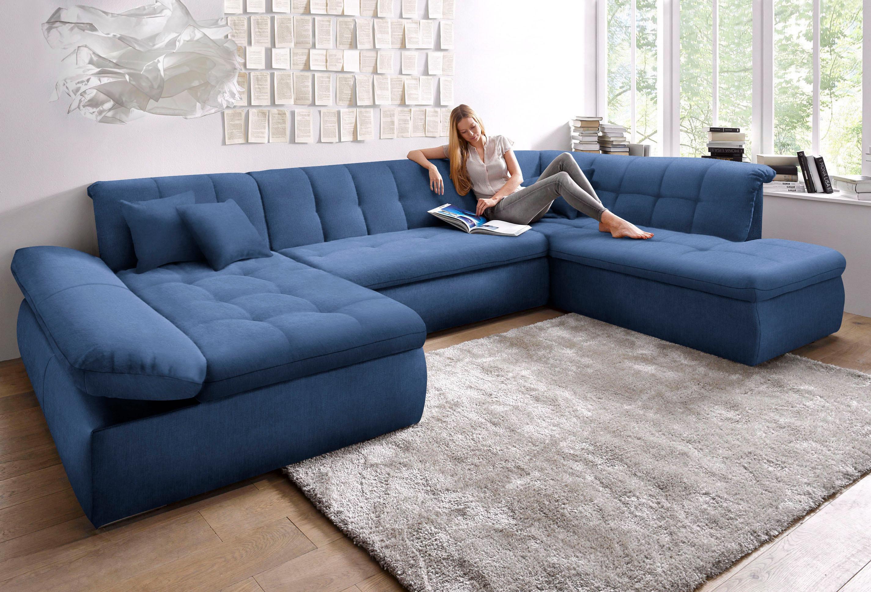 DOMO collection Wohnlandschaft "NMORIC im XXL-Format, 353x216x80 cm, inkl. Zierkissen U-Form" wahlweise mit Bettfunktion und Armlehnenverstellung
