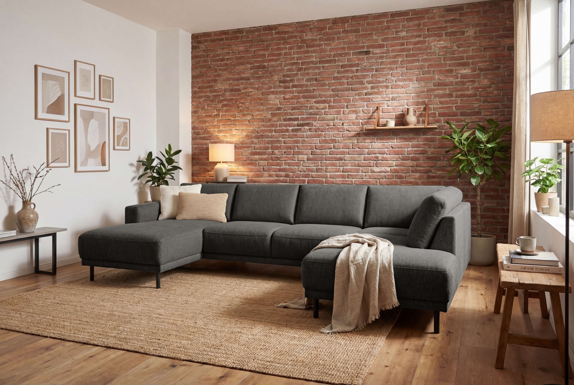 OTTO home Wohnlandschaft "Sveeva, U-Form, XXL, B.310 cm, schwarze Metallfüße" langlebiger Webstoff, mit Wellenunterfederung, viele Farben