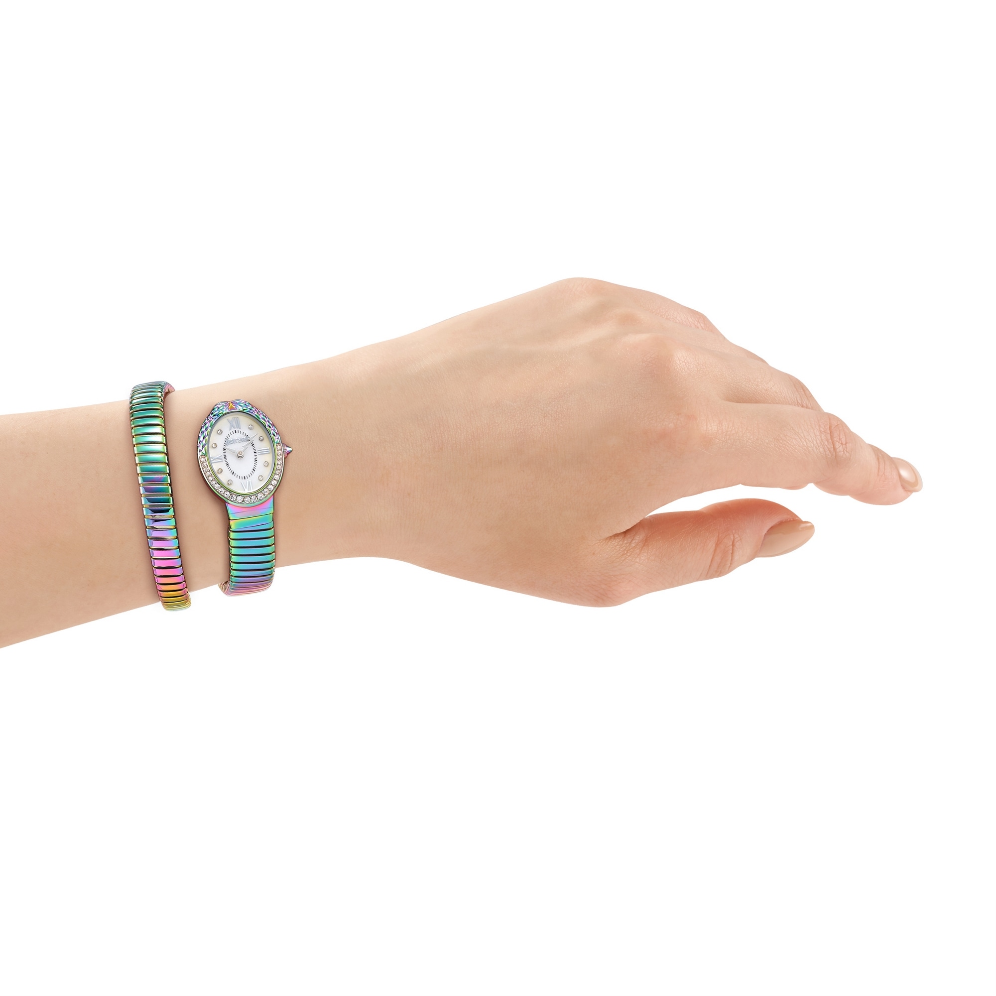 Just Cavalli Time Quarzuhr »Signature Snake« Armbanduhr, Damenuhr, Edelstahlarmband, analog, Kristallsteine