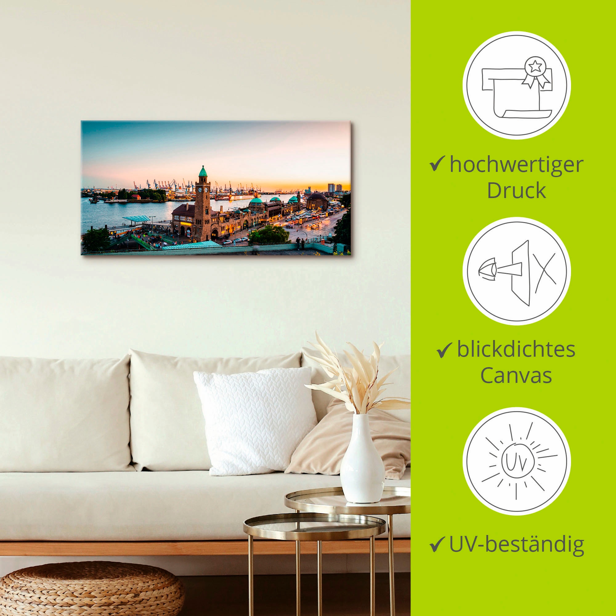Artland Wandbild »Hamburg Hafen und Landungsbrücken«, Deutschland, (1 St.), als Alubild, Outdoorbild, Leinwandbild, Poster, Wandaufkleber