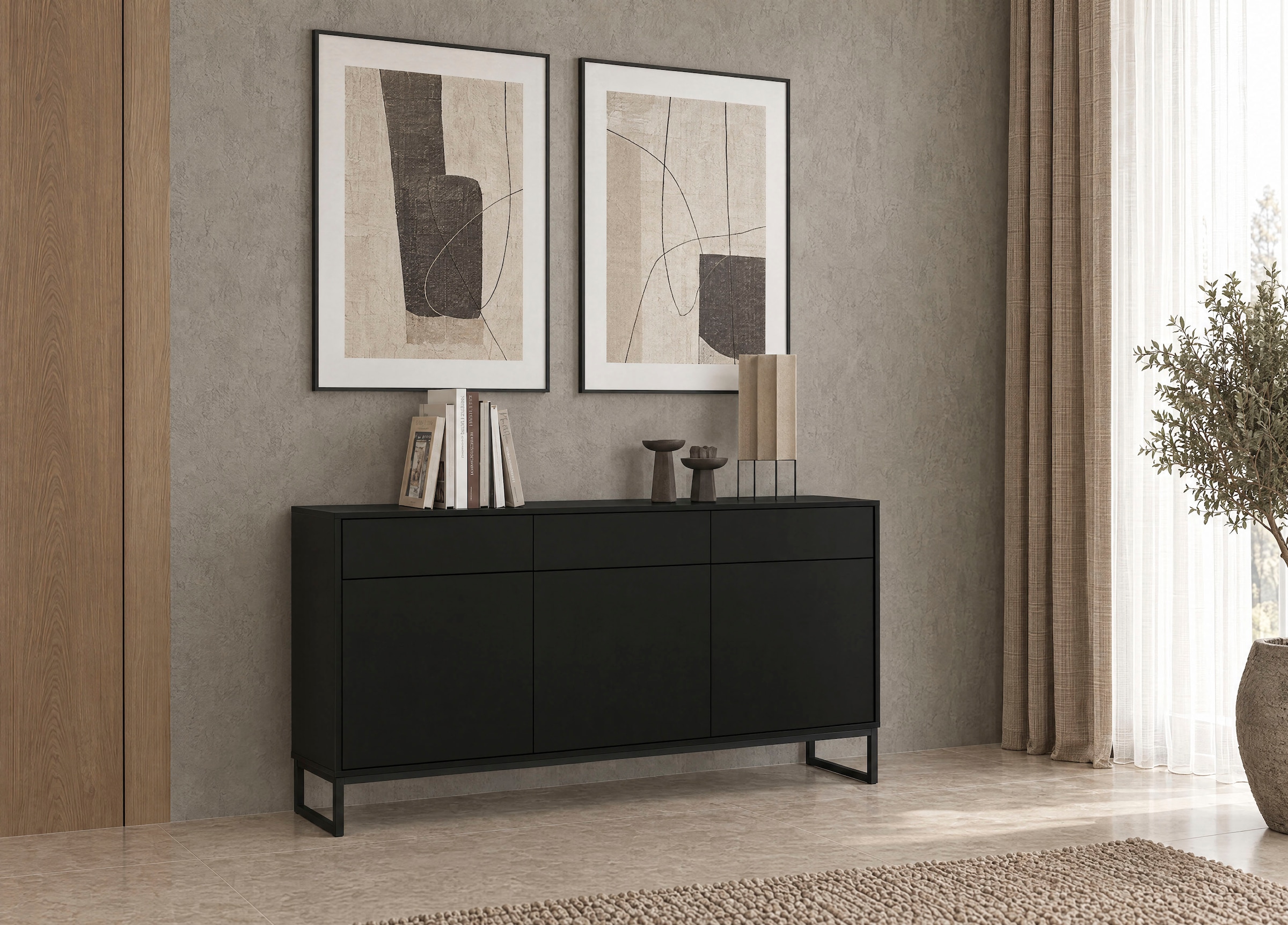 OTTO home Sideboard »Olbia, Breite 157 cm, grifflose Kommode 3 Türen/3 Schubkästen.« Schubladenkommode mit viel Stauraum, Einlegeböden verstellbar