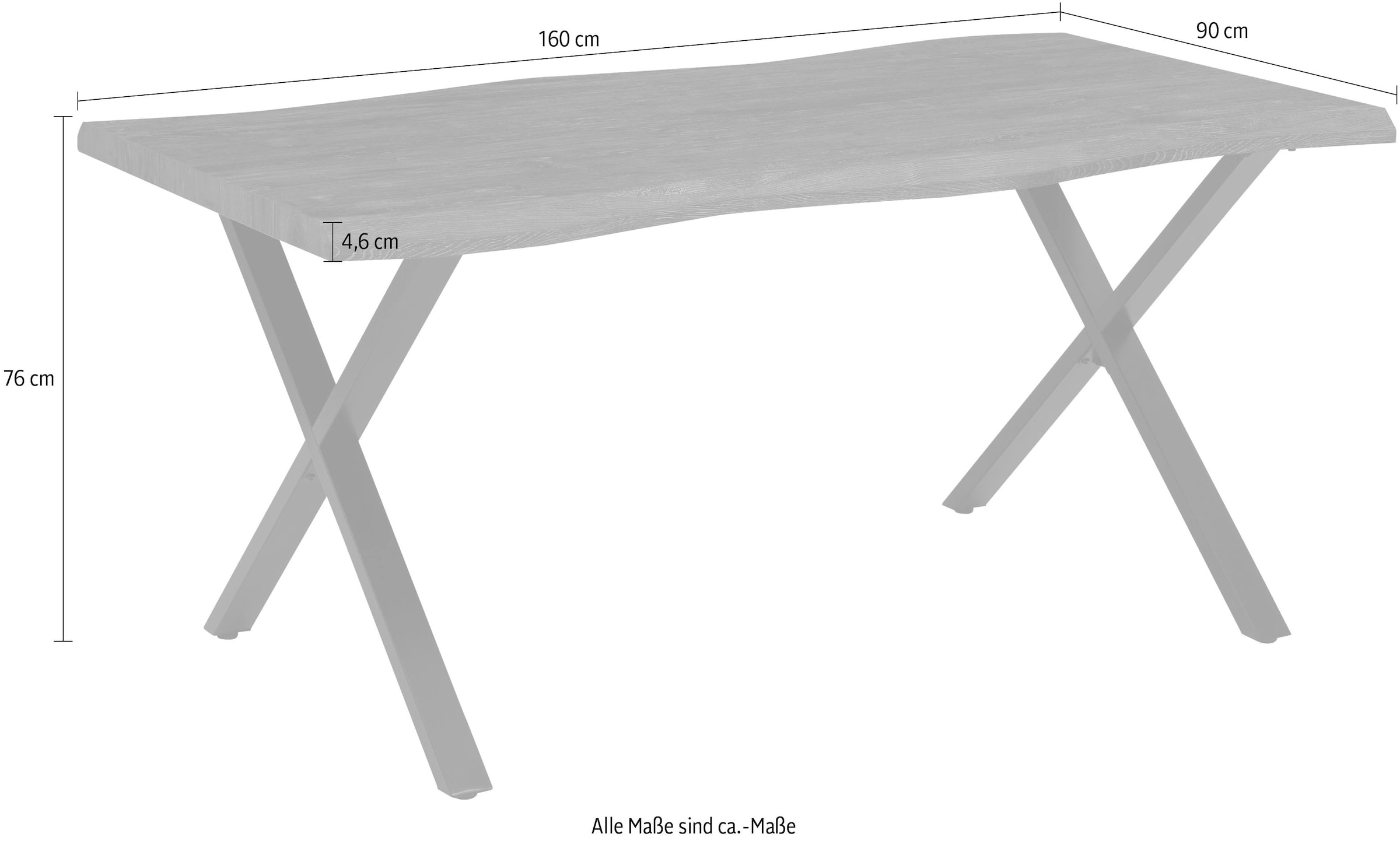 HELA Esstisch »GRETA«, Baumkantentisch (Nachb.), versch. Größen, 46mm Stärke, Küchentisch