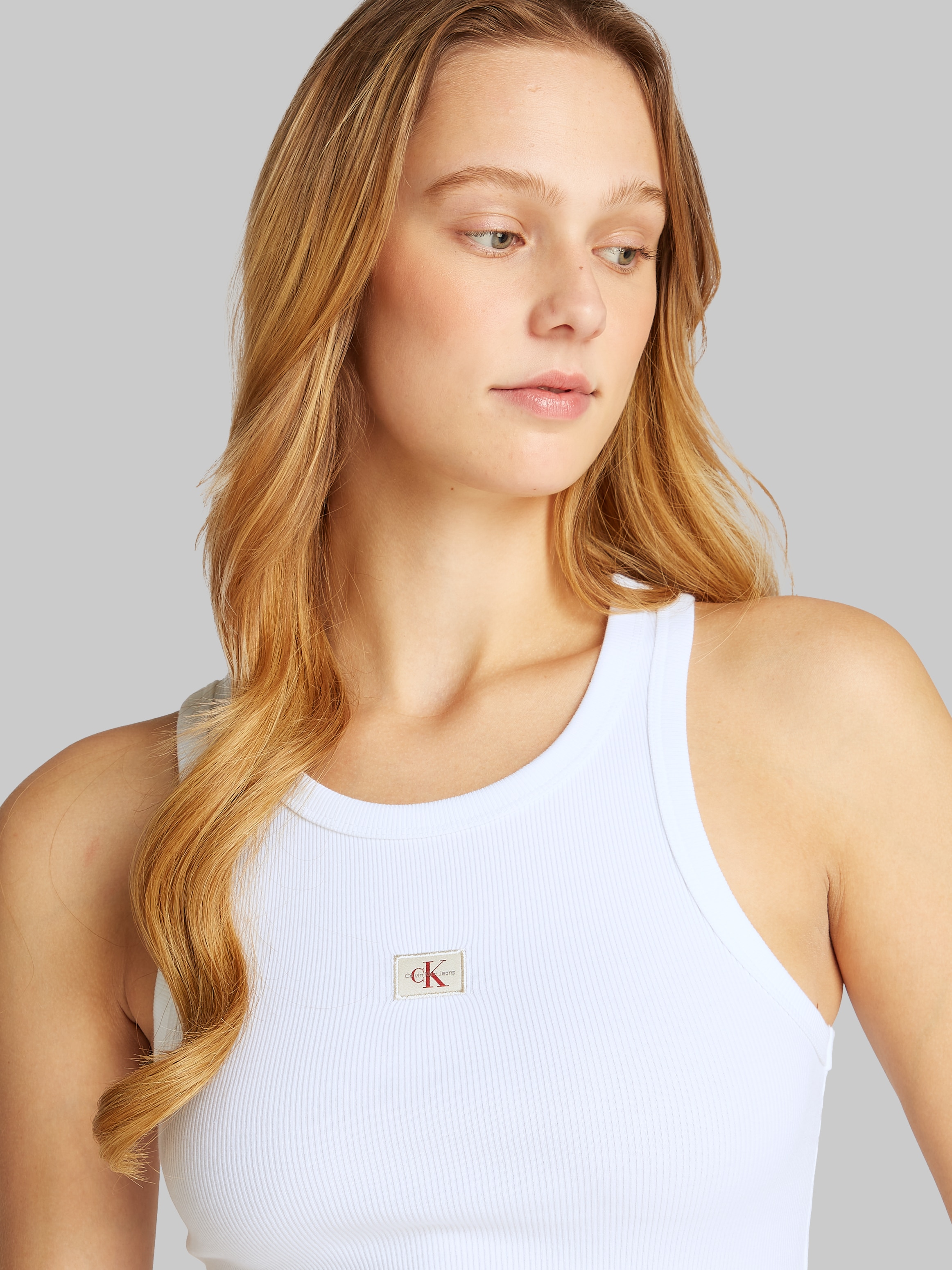 Calvin Klein Jeans Tanktop »WOVEN LABEL RIB TANK TOP«, mit Logodruck