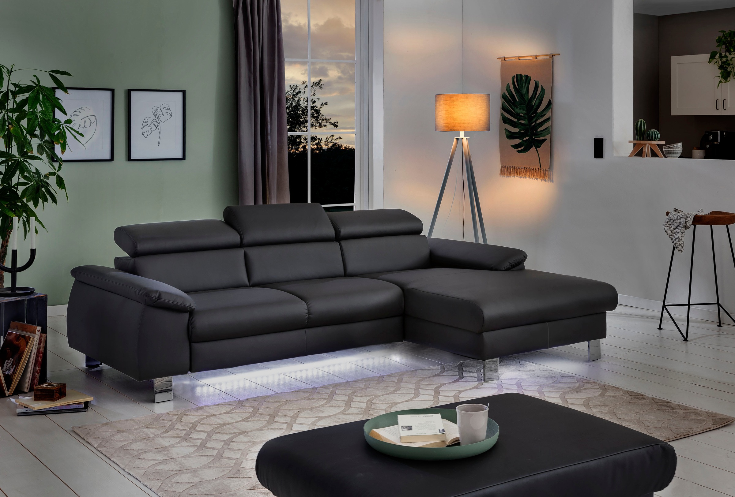 COTTA Ecksofa Komaris, Ecksofa, wahlweise mit RGB-LED-Beleuchtung und Bettfunktion/Bettkasten