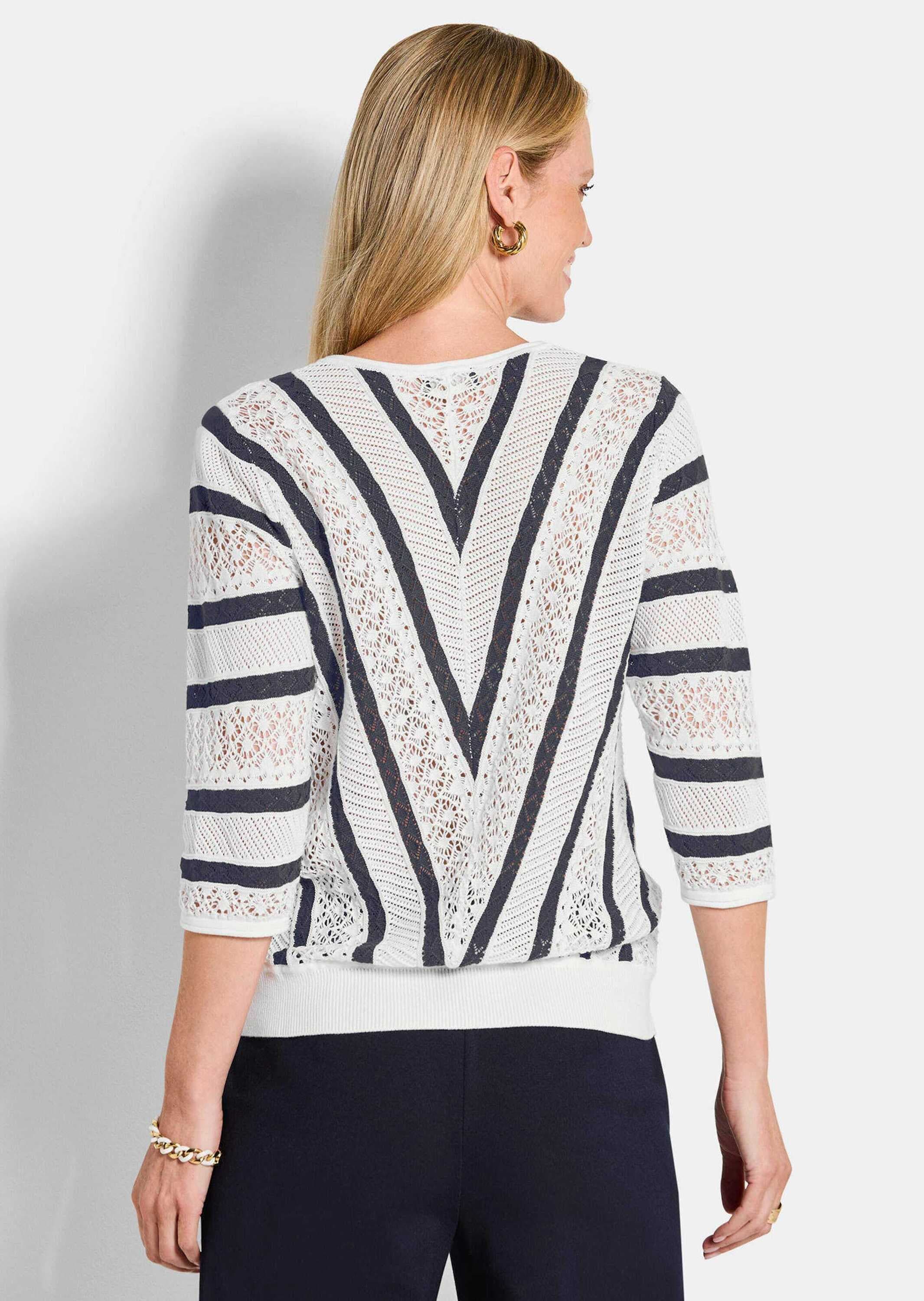 GOLDNER Rundhalspullover »Ajourpullover mit Streifenmuster« modischer Ajourstrick mit Sperrstreifen