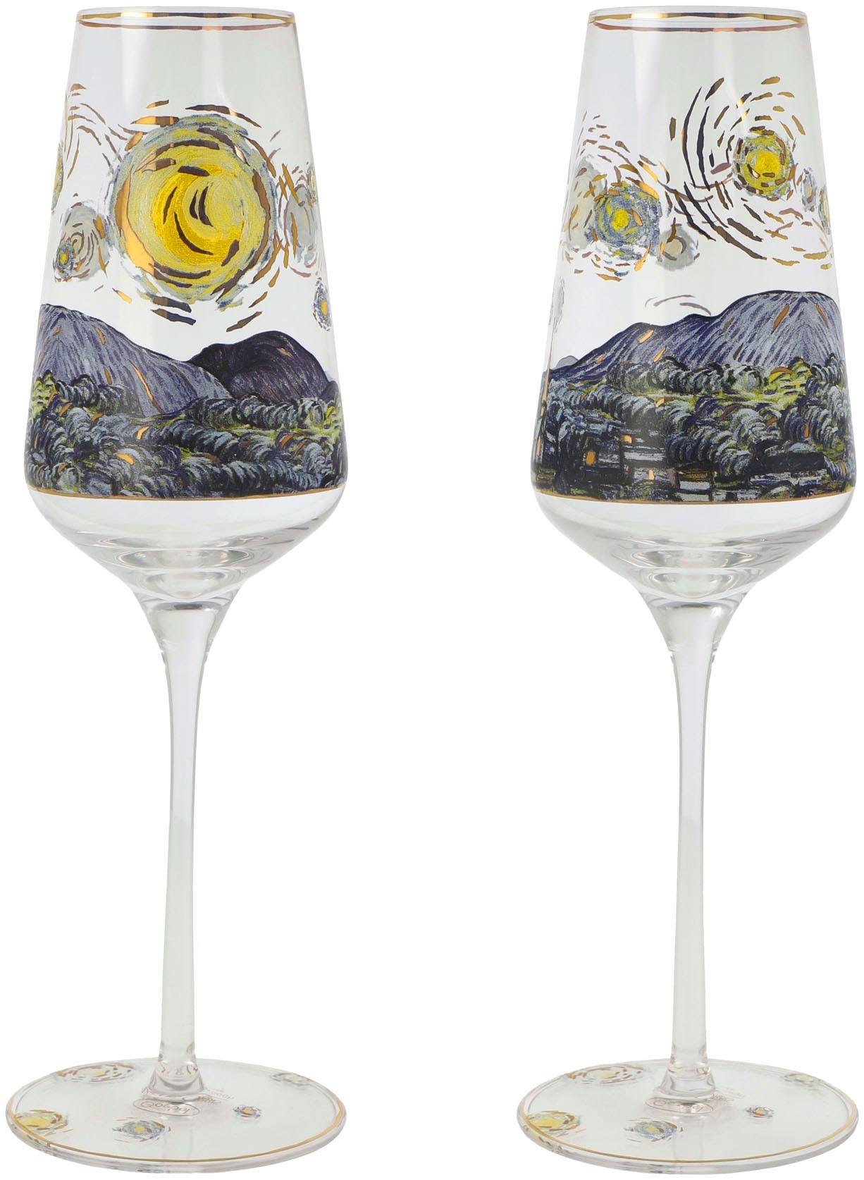 Sektglas GOEBEL, B:7,5cm H:23,5cmbunt, Glas, Trinkgefäße, "Sektglas Vincent Van Gogh -Sternennacht"