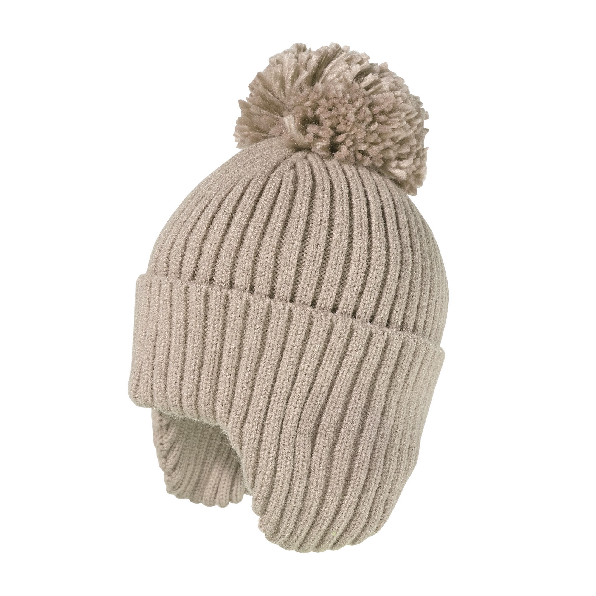 MAXIMO Jungen Strickmütze, braun, Gr. 49, unifarben, Strick, Materialmix, Mützen, wärmend, breiter Umschlag, Ohrenklappen, Bommel