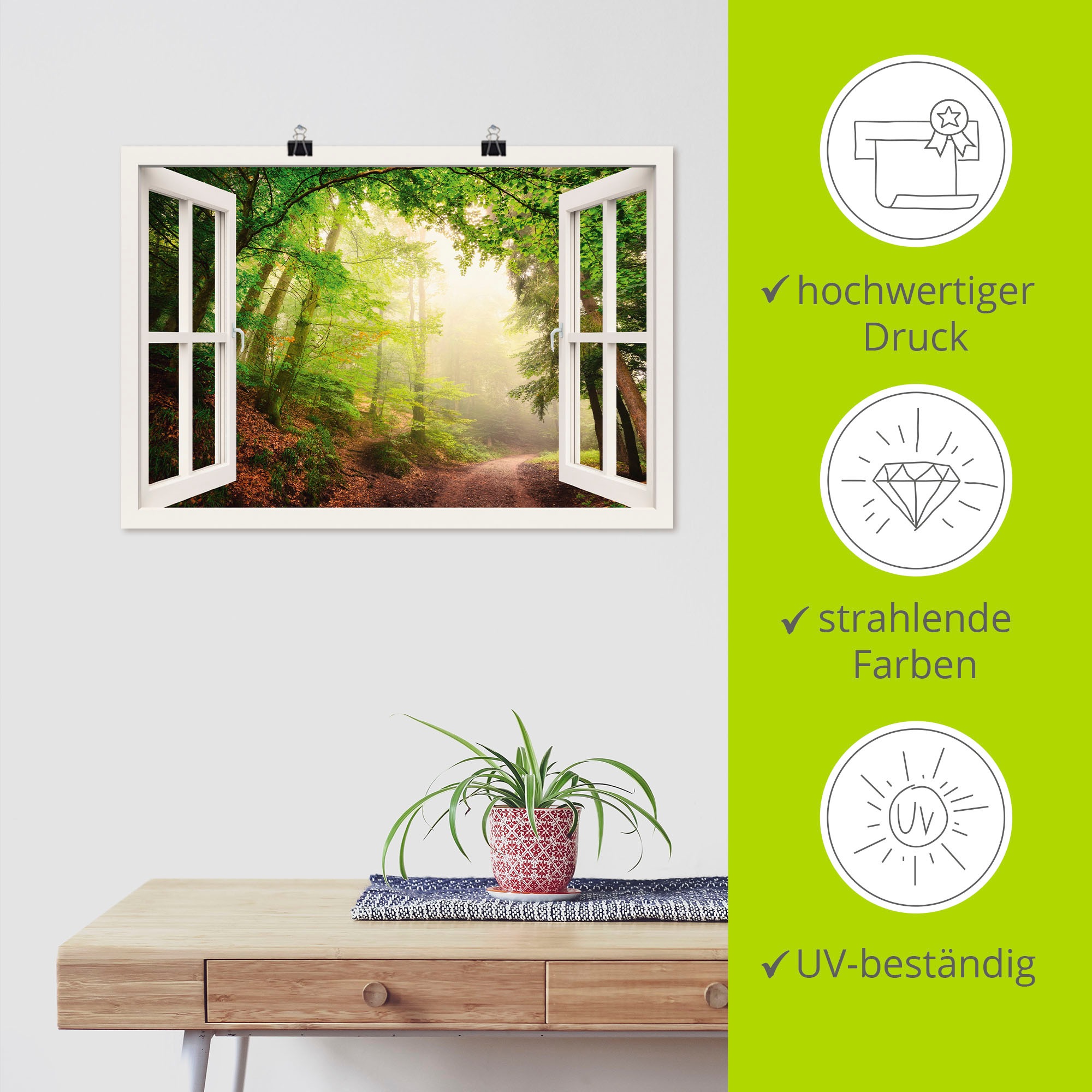 Artland Wandbild »Fensterblick Torbögen durch Bäume«, Wald, (1 St.), als Leinwandbild, Poster in verschied. Größen