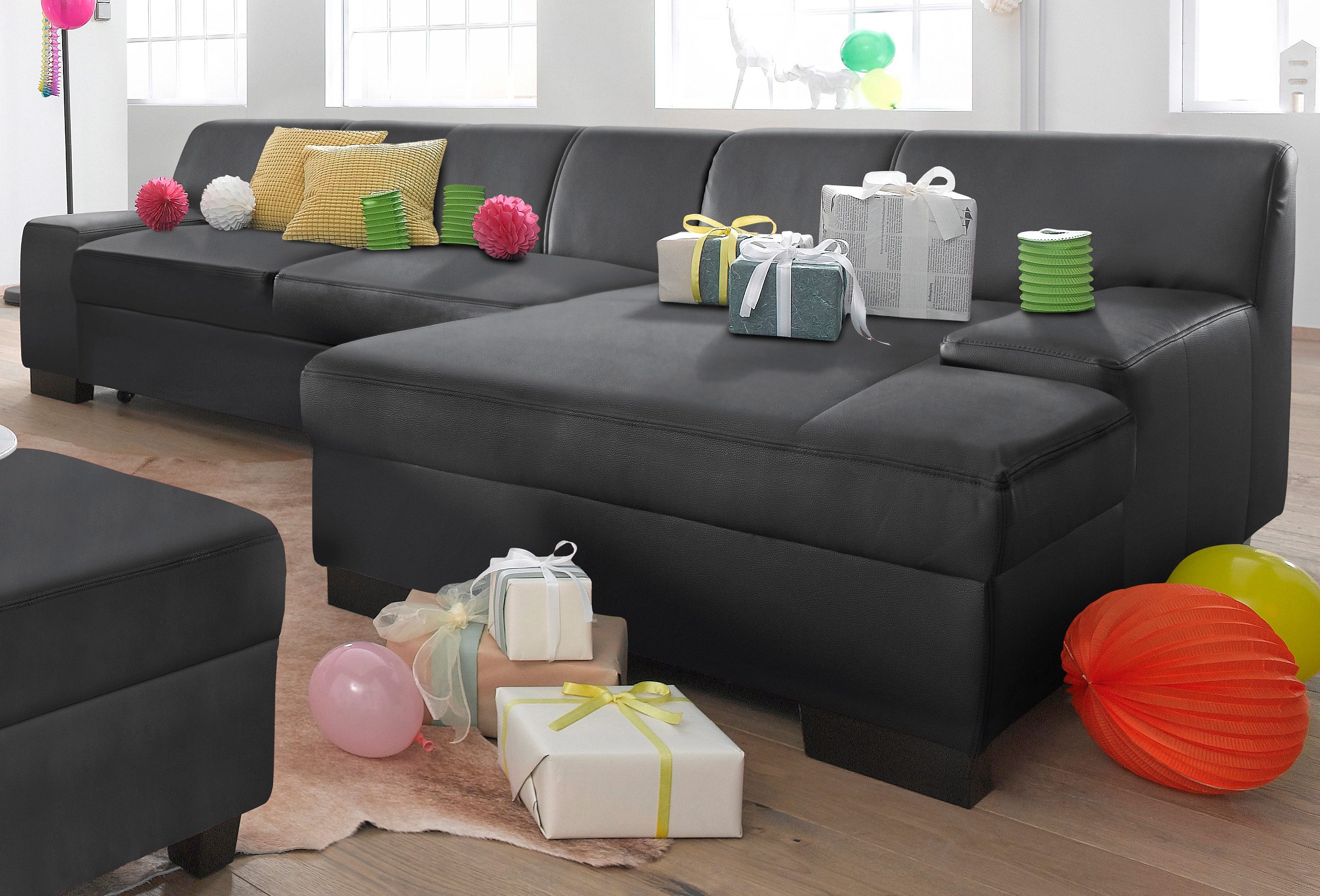 DOMO collection Ecksofa "Norma, elegant & modern, mit flachen Armlehnen, Breite 268cm, L-Form" wahlweise mit Bettfunktion