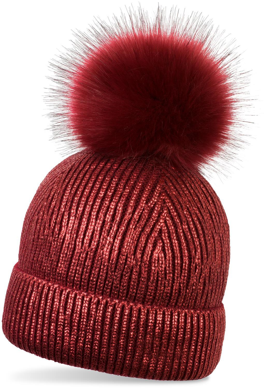 styleBREAKER Bommelmütze "Metallic Winter Strick Bommelmütze" 1 Stk.