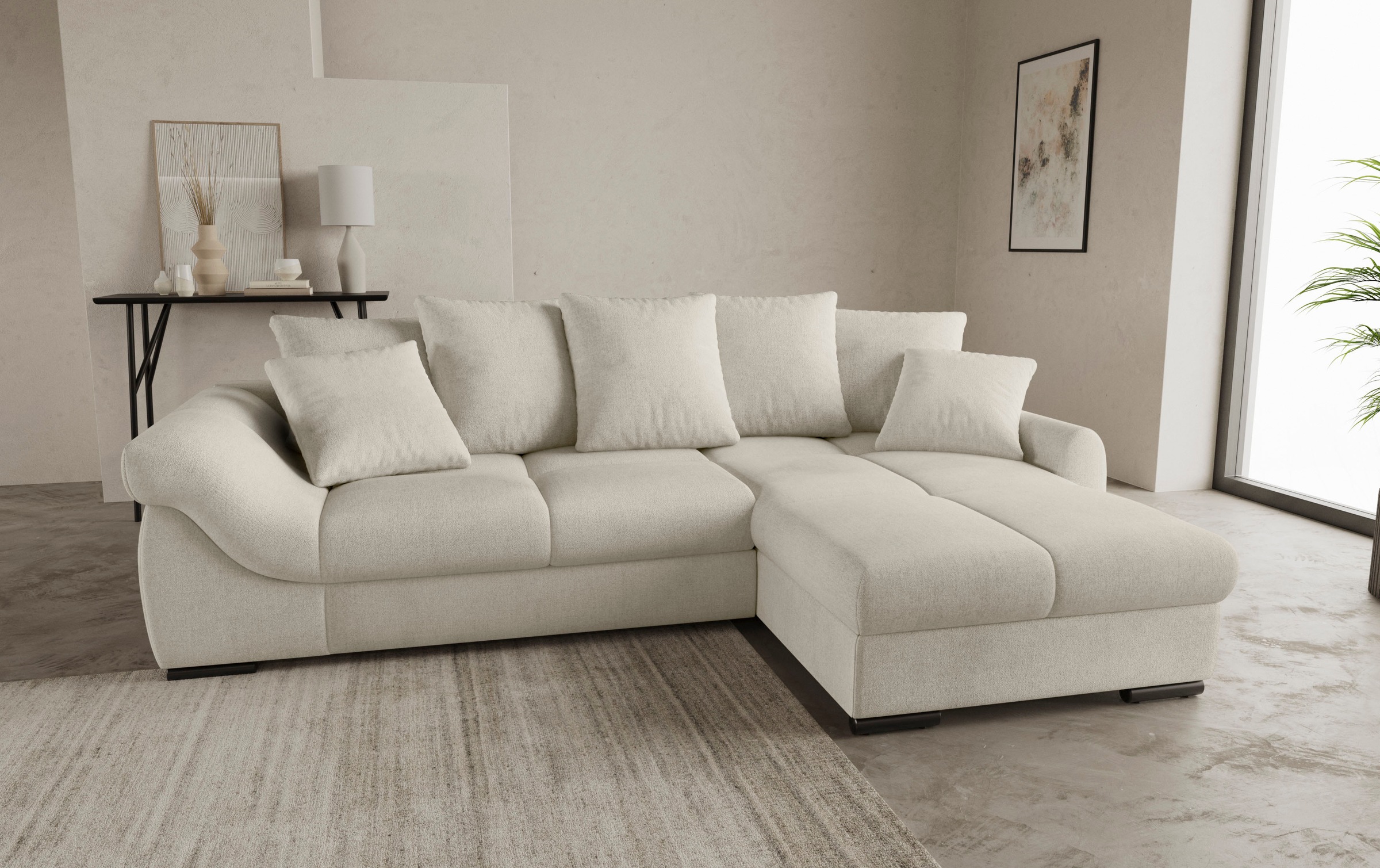 Mr. Couch Ecksofa »Livorno DuraFlex L-Form«, inkl. Hochschläfer-Bettauszug, XL-Bettkasten weiß beschichtet