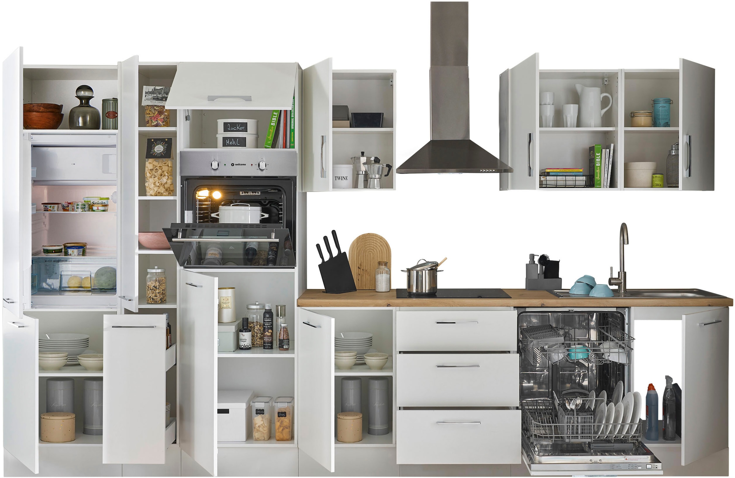 BASIC by Balculina Küchenzeile »Turin«, Breite 370 cm, wahlweise mit E-Geräten