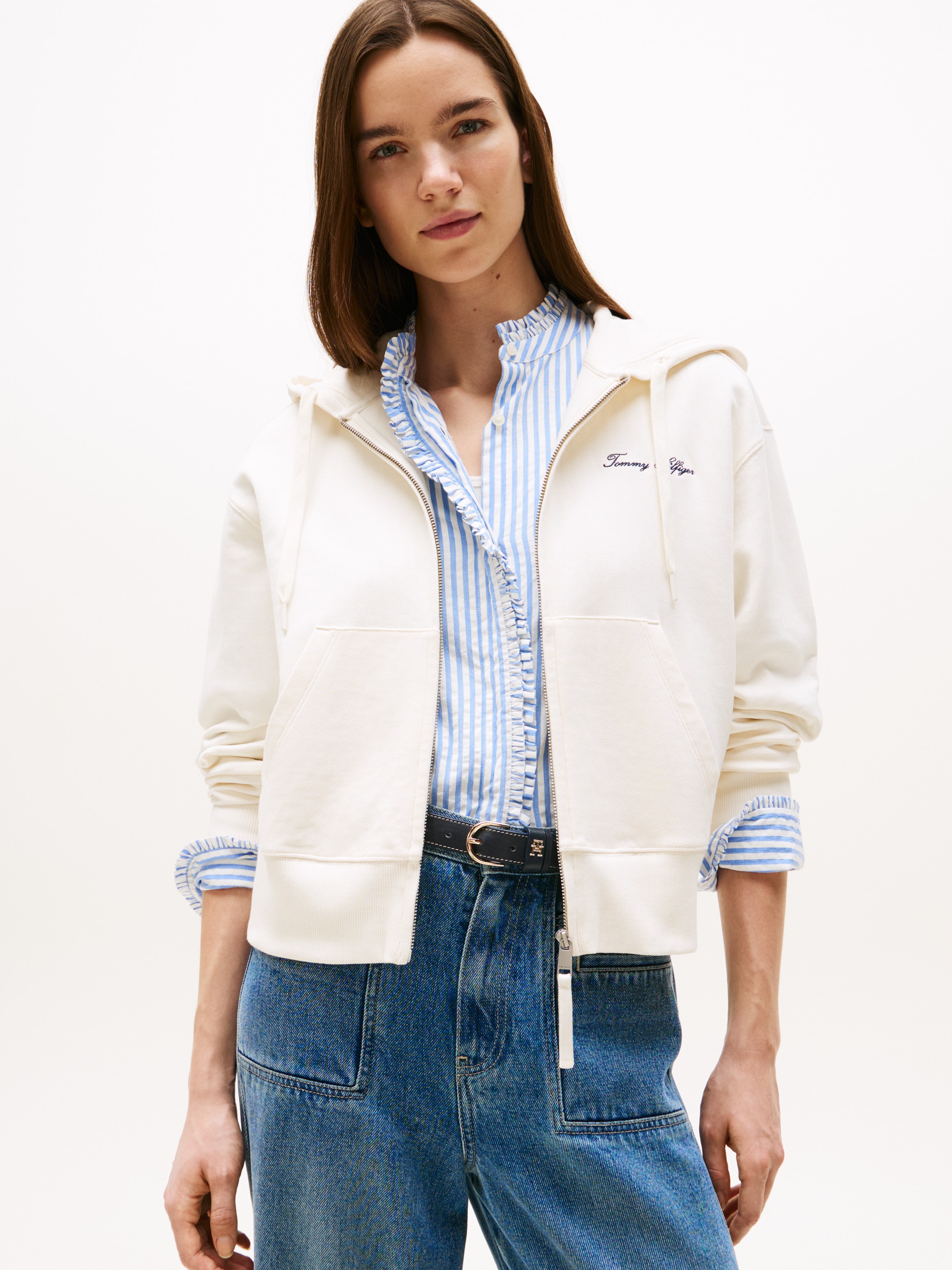 Tommy Hilfiger Sweatjacke "SCRIPT REG PIQUE ZIP-UP HOODIE", mit Tommy Hilfi günstig online kaufen