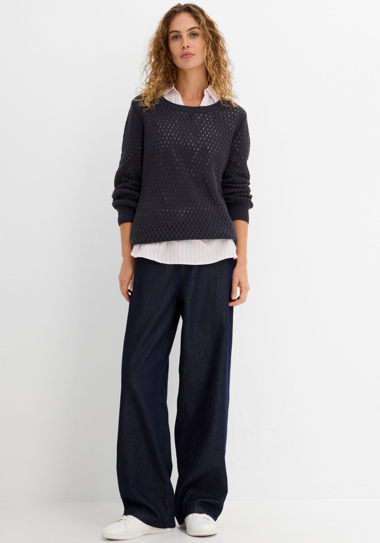 bonprix Strickpullover Strukturstrick mit hohem Baumwollanteil, mit Rundhalsausschnitt,