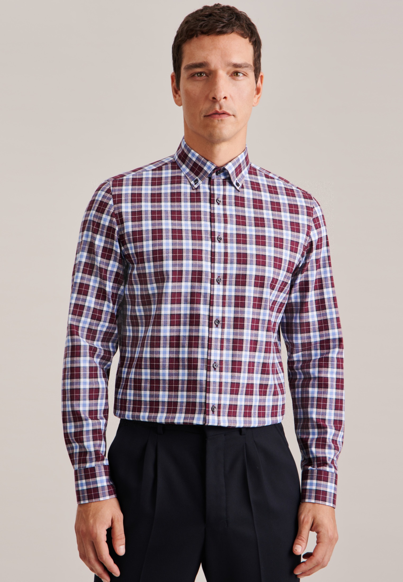 seidensticker Flanellhemd »Slim«, Slim Langarm Button-Down-Kragen Karo