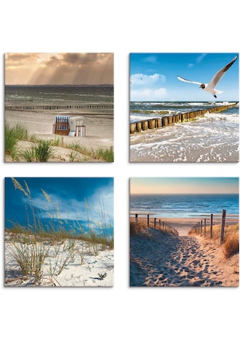 Leinwandbild »Einsamer Strand Ostsee Sanddüne Gräser«, Strand, (4 St.)