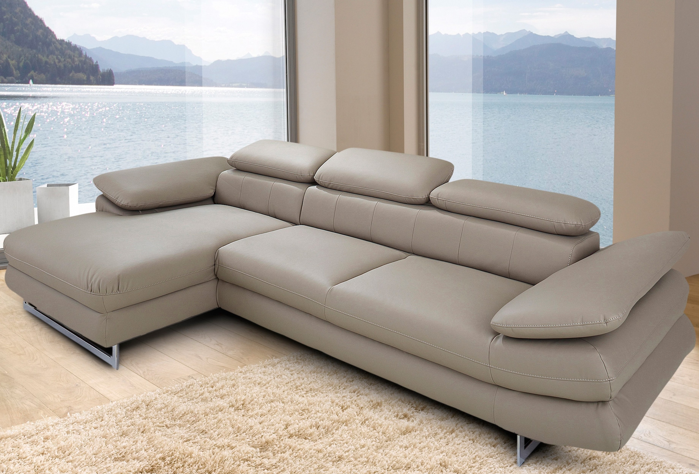 COTTA Ecksofa "Solution L-Form, B:286cm,modern mit Relaxarmlehne, Wellenunterfederung" mit Arm- & Kopfteilverstellung, wahlweise mit Schlaffunktion