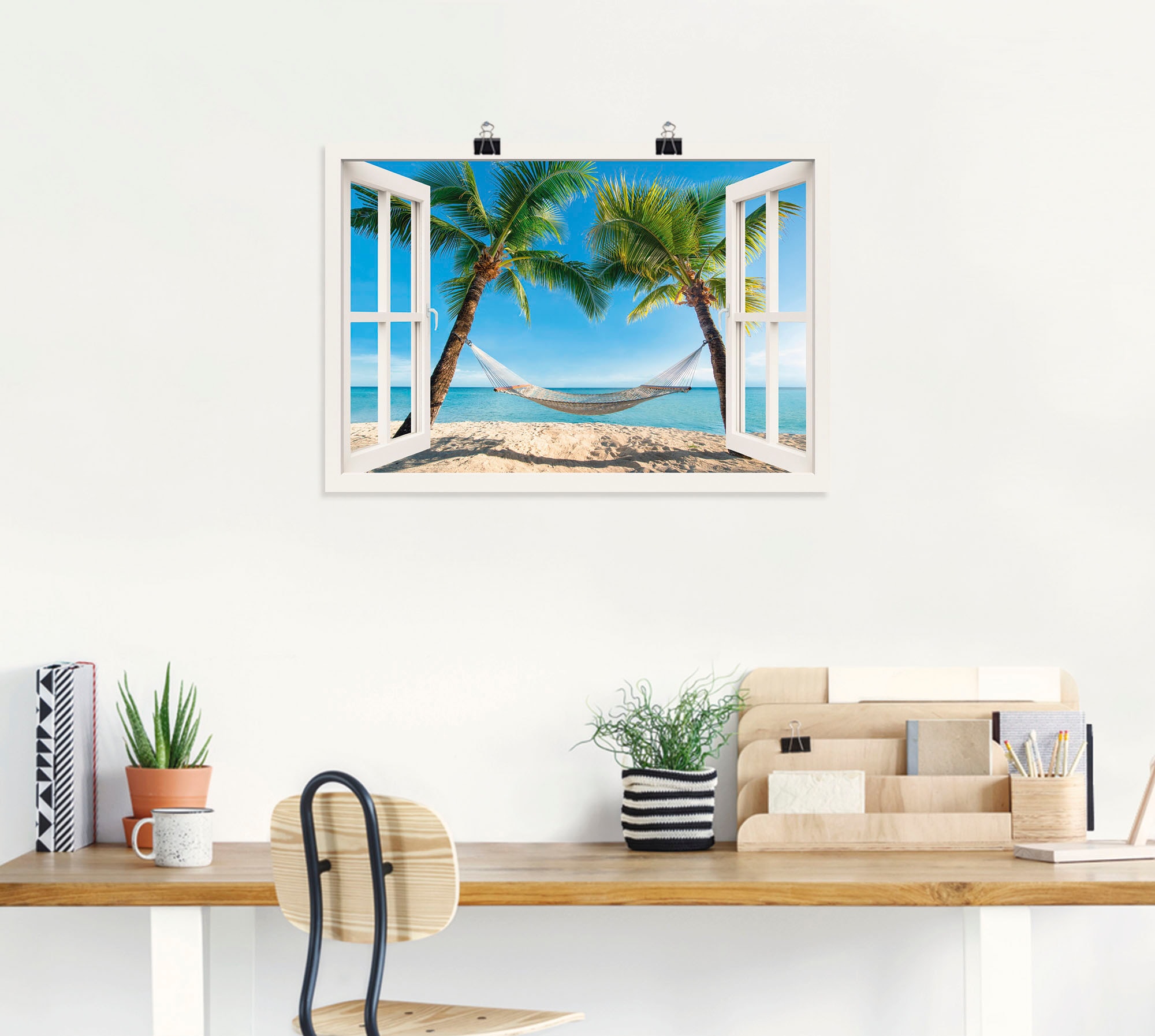Artland Wandbild »Fensterblick Palmenstrand Karibik« Amerika 1 Stk. tlg. als Alubild, Poster in verschied. Größen