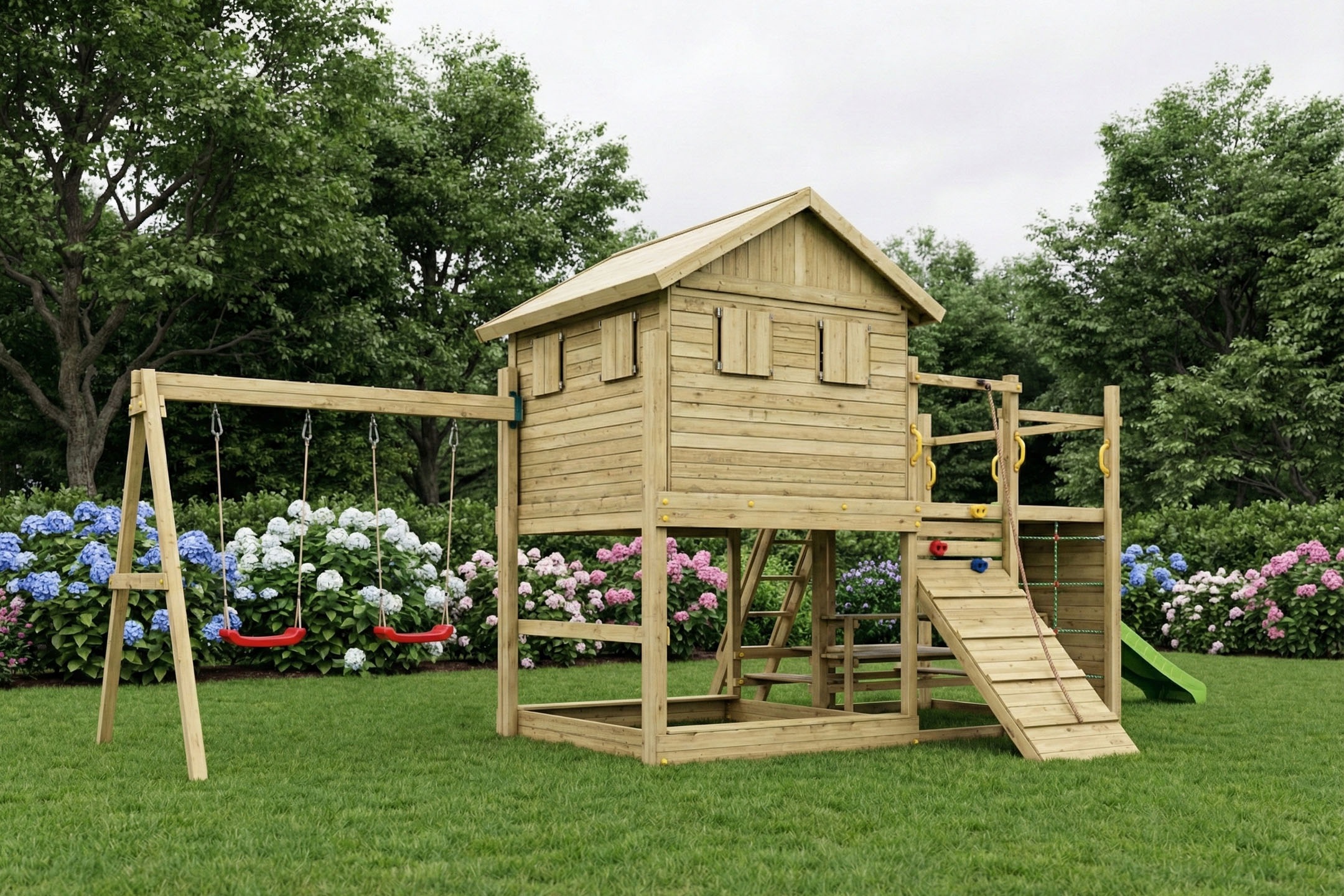 FUNGOO Spielturm »ALOHA« mit Spielhaus und Terrasse, Doppelschaukel
